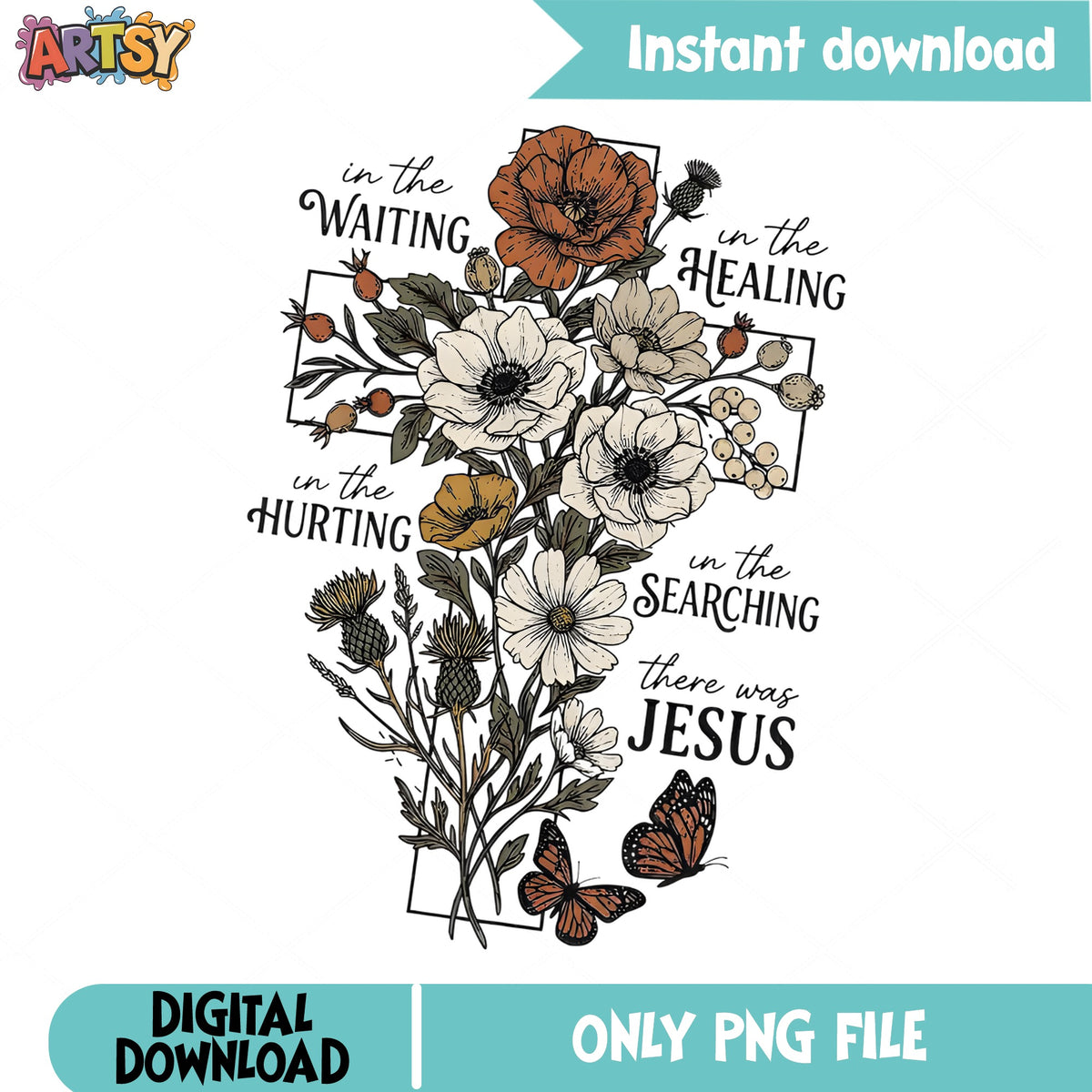 There Was Jesus Floral Cross PNG, Christian Faith PNG, Wildflower PNG