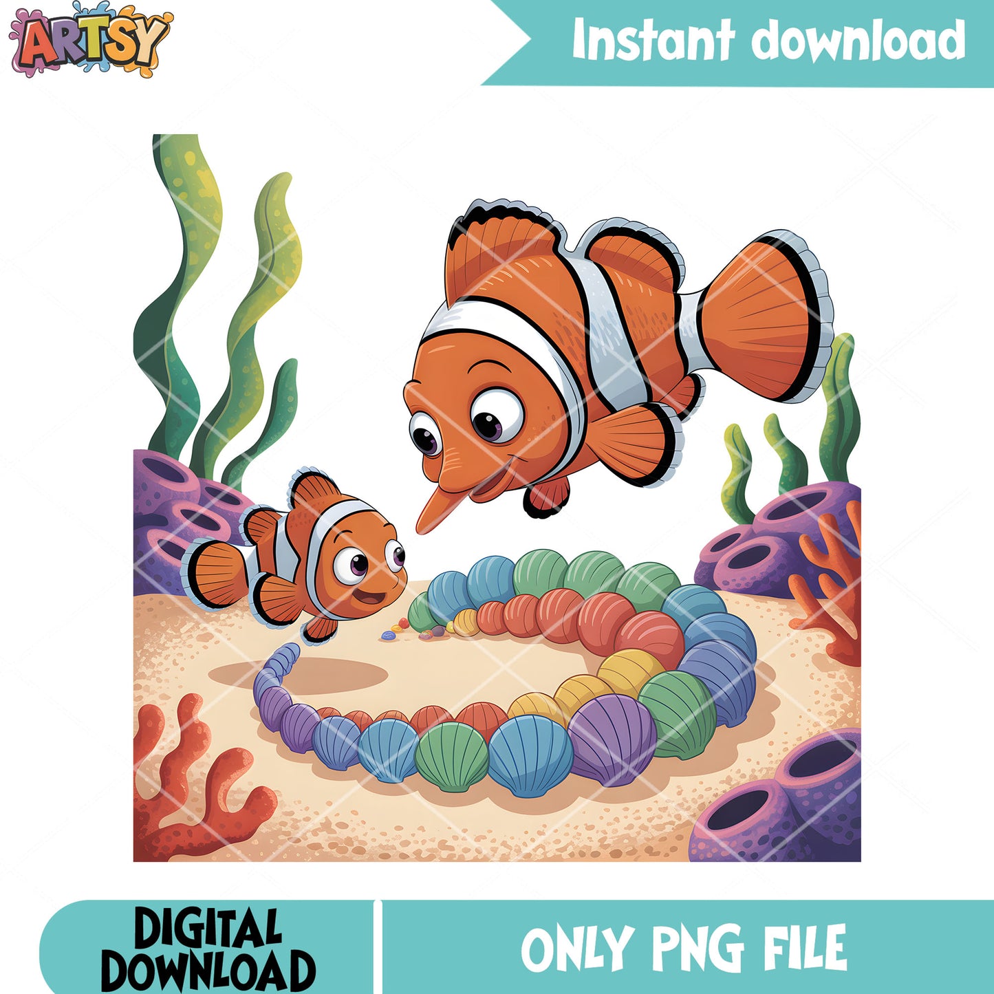 The seashell handmade nemo png, clownfish marlin png, finding nemo png