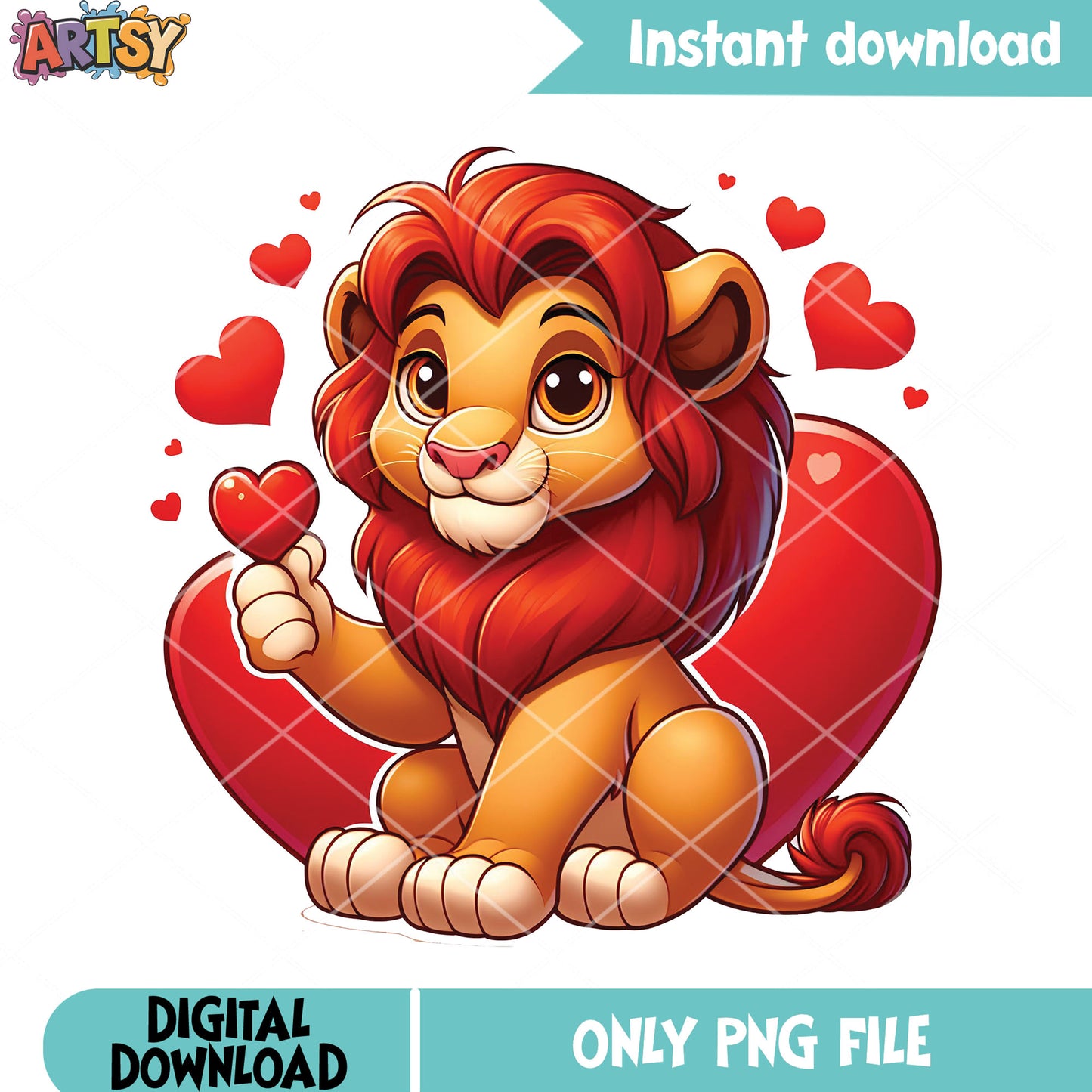 The simba lion valentines png, lion king png, valentine heart png