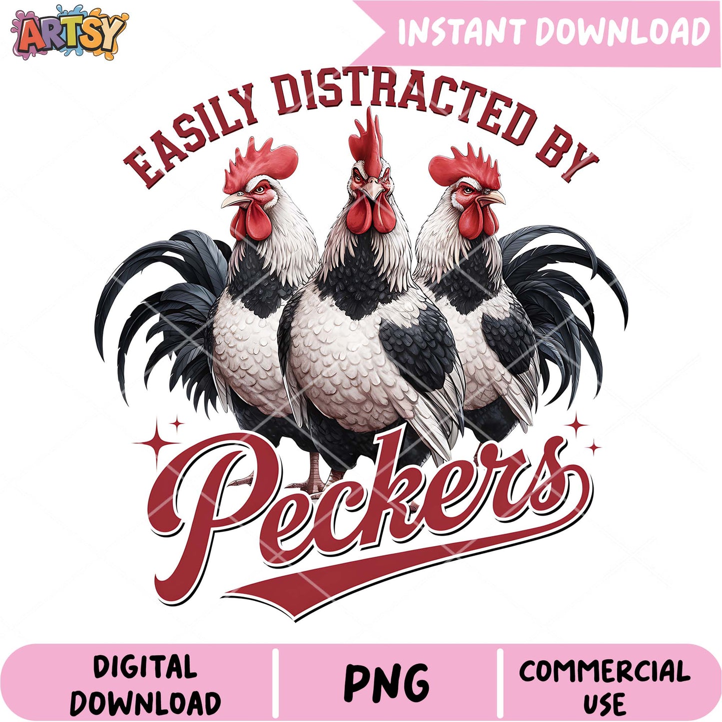 Three Roosters PNG Design, Easily Distracted