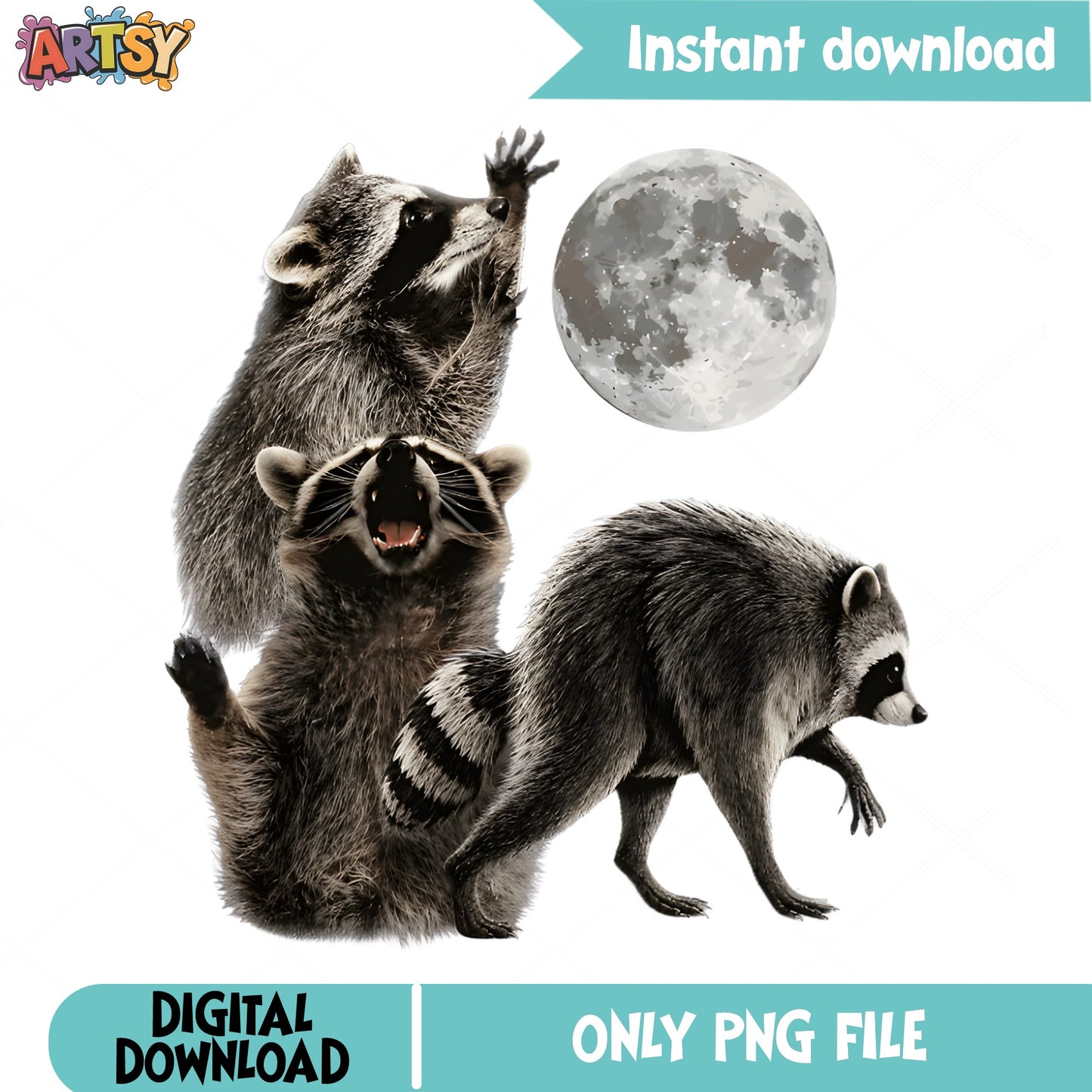 Three Raccoons Howling At Moon PNG, Funny Raccoon PNG
