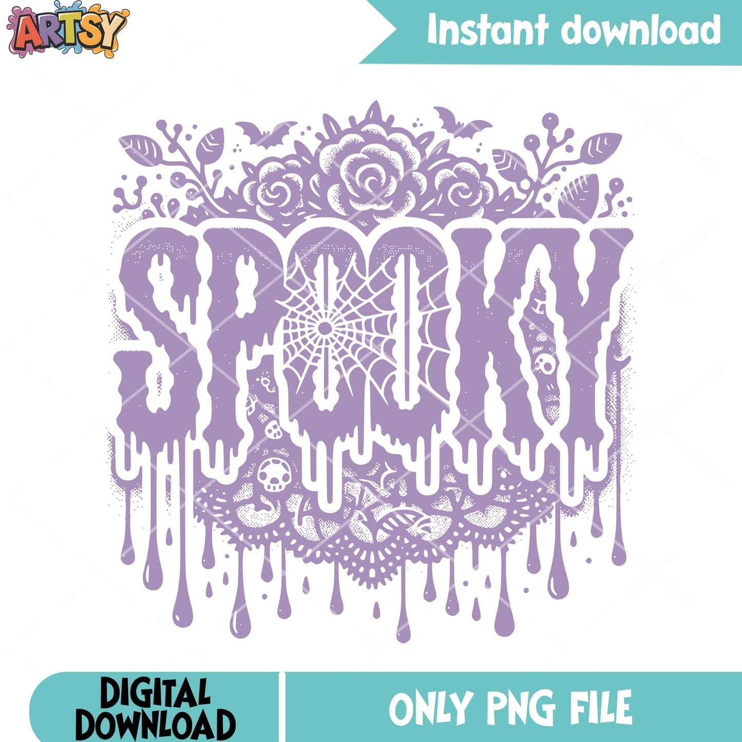 Thumnail spooky purple font png, spider web png, scary halloween png