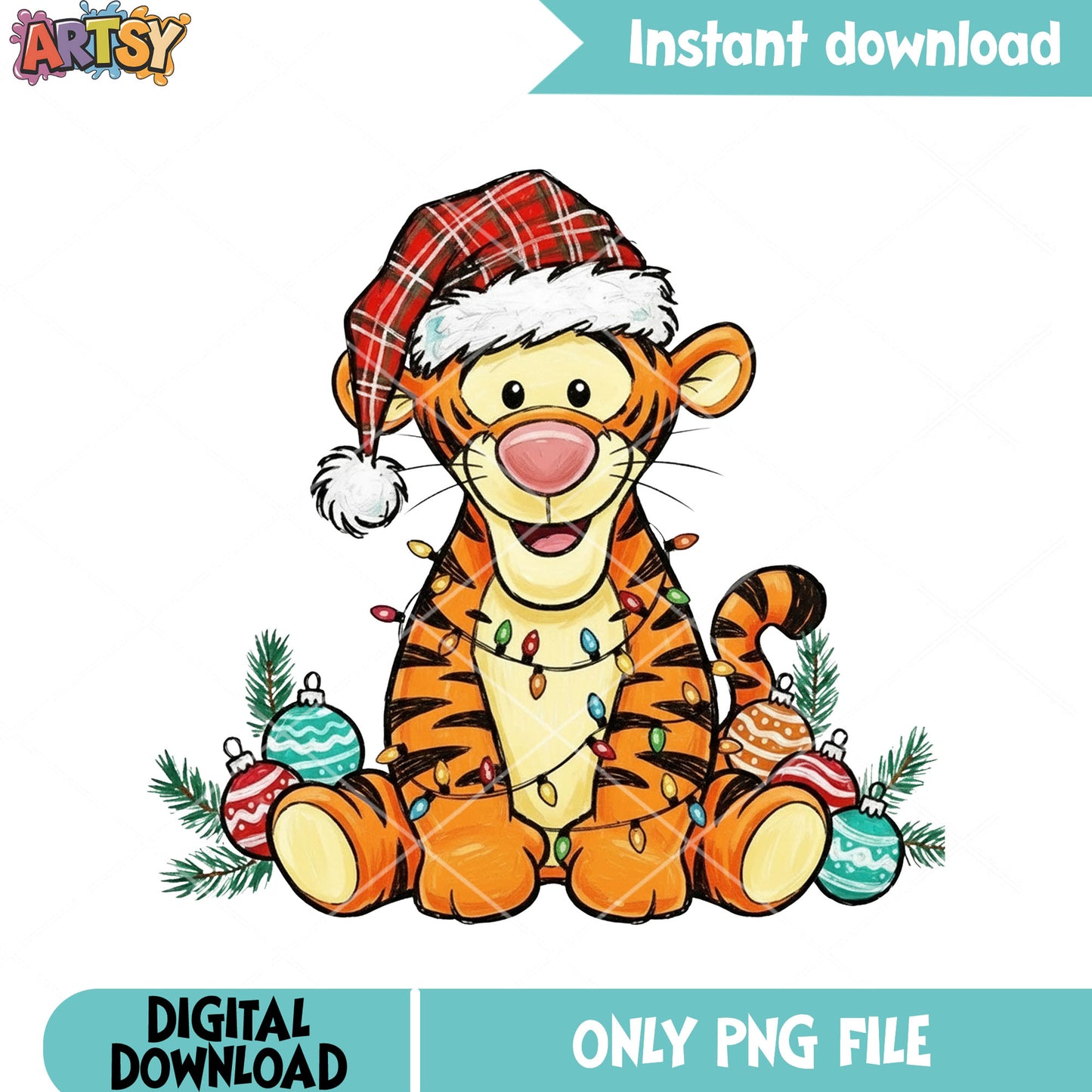 Tiger toy christmas png, winnie the pooh png, christmas vibes png