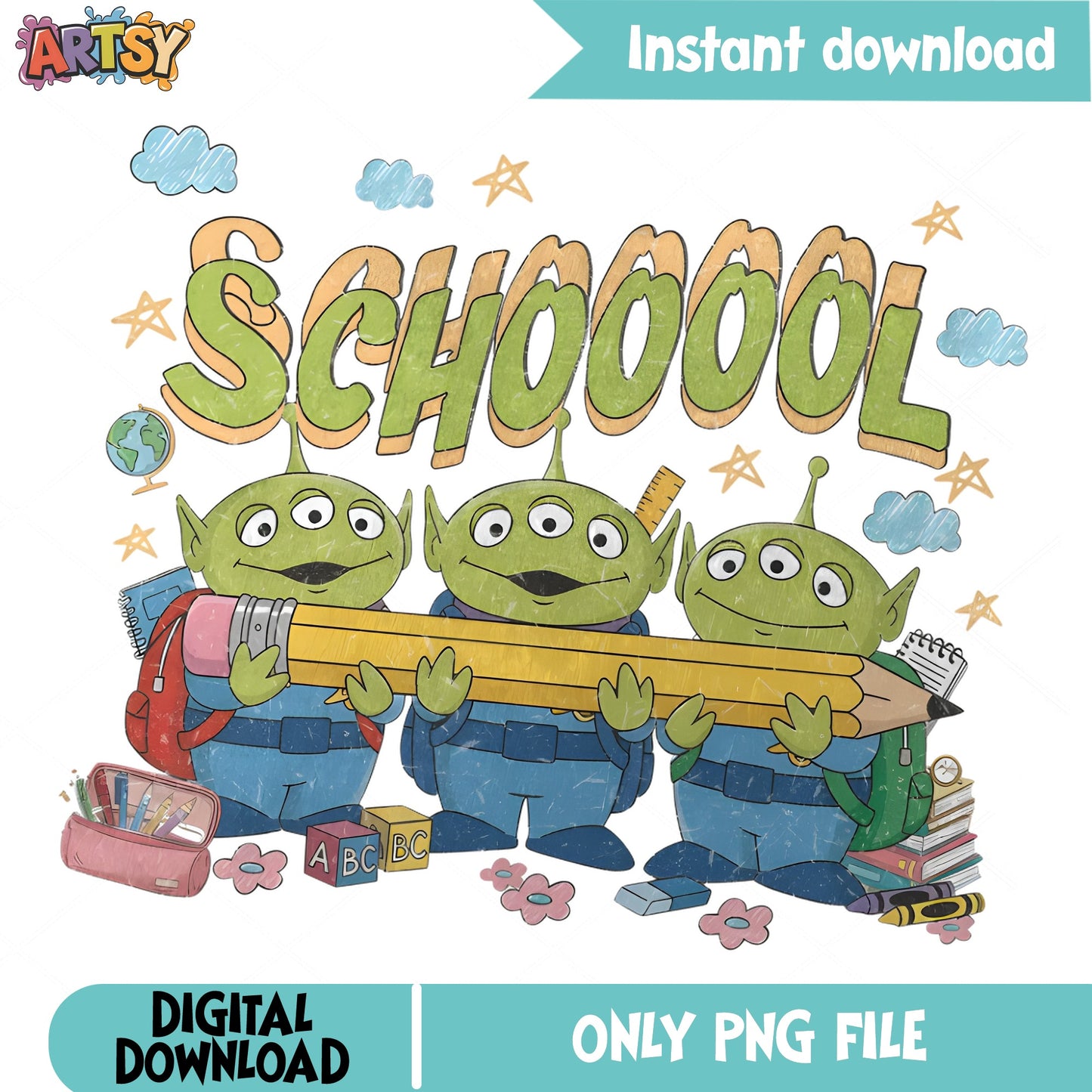 Toy Story Aliens Back To School PNG, Little Green Men PNG, Disney PNG