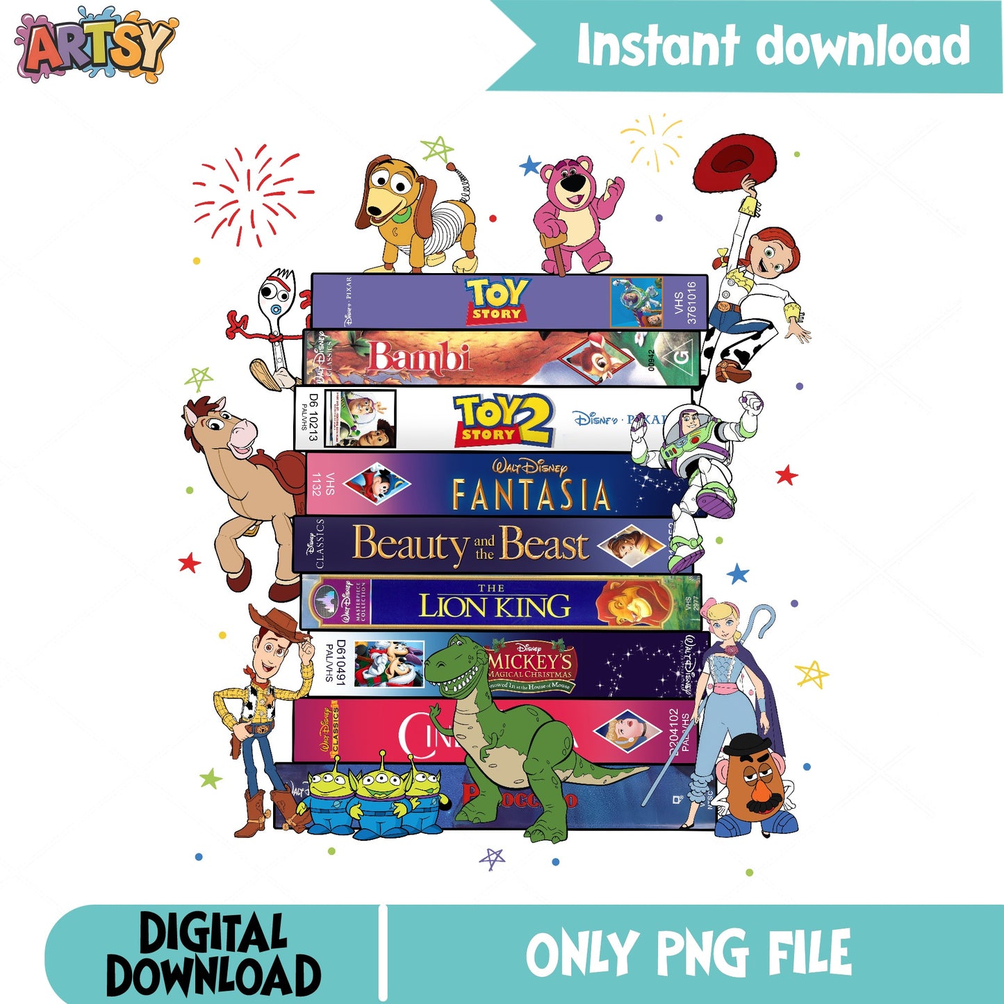 Toy Story Characters Disney VHS Stack PNG, Disney PNG, Woody Buzz PNG