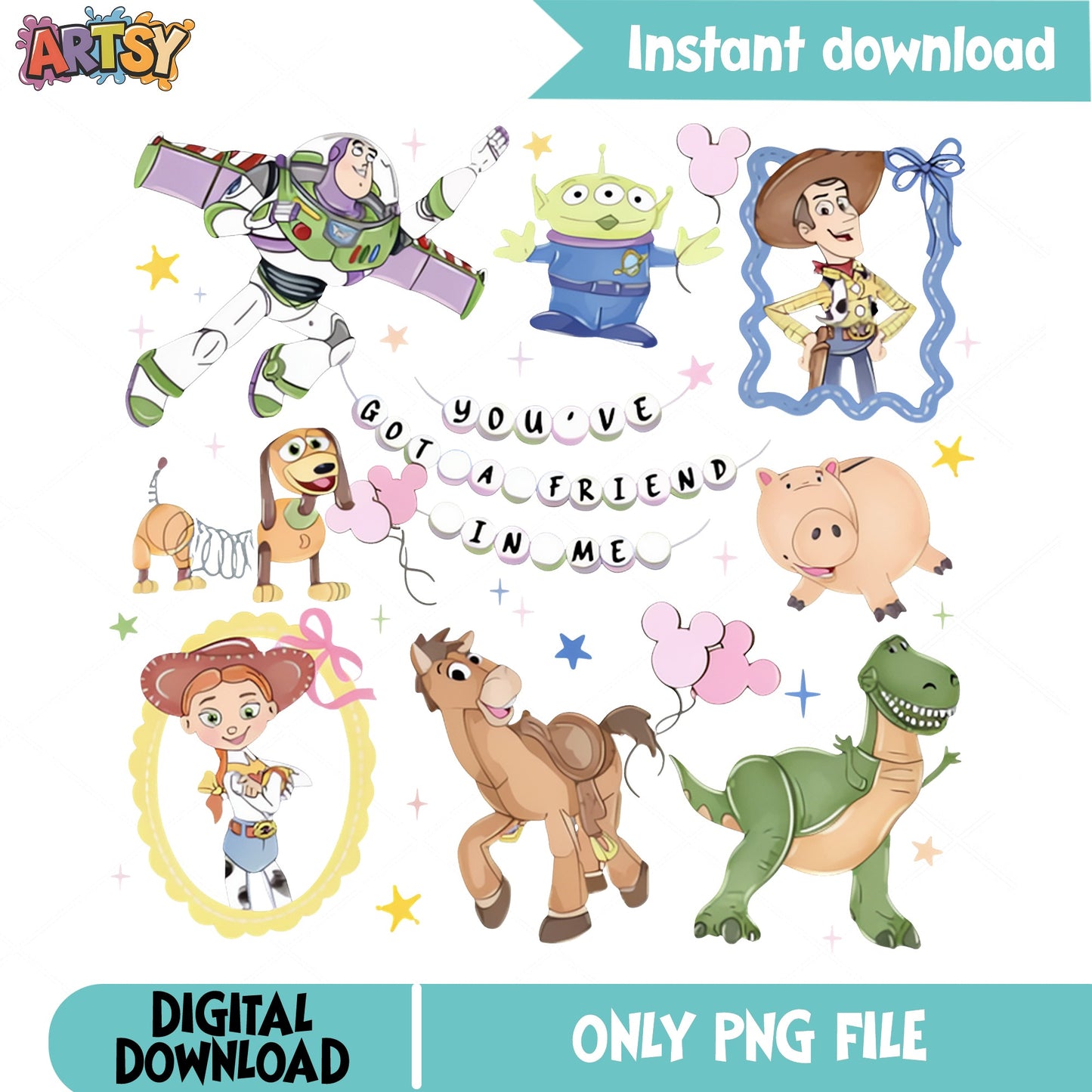 Toy Story Characters PNG Bundle, Buzz Woody Jessie PNG, Disney PNG