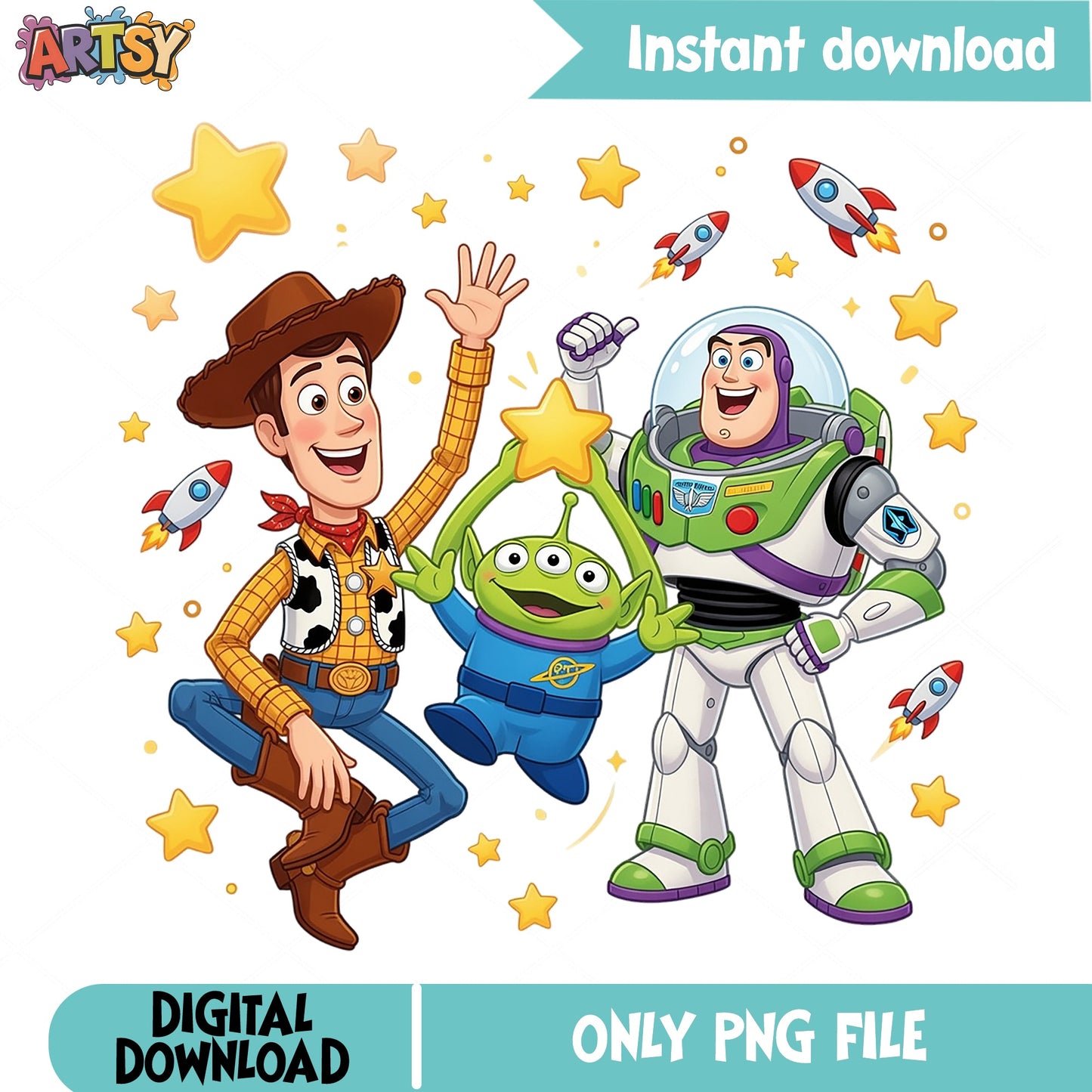 Toy Story Characters PNG, Woody Buzz Lightyear Alien PNG, Disney PNG