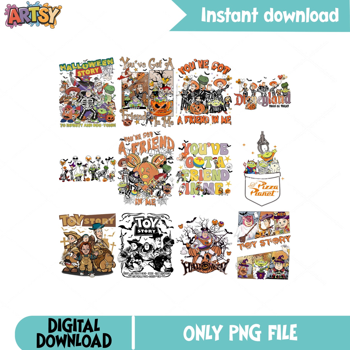 Toy story halloween png bundle, toy story horror png, halloween toy story png