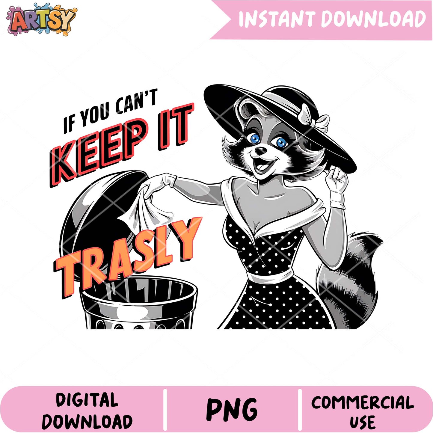 Trashy Raccoon PNG, Instant Download
