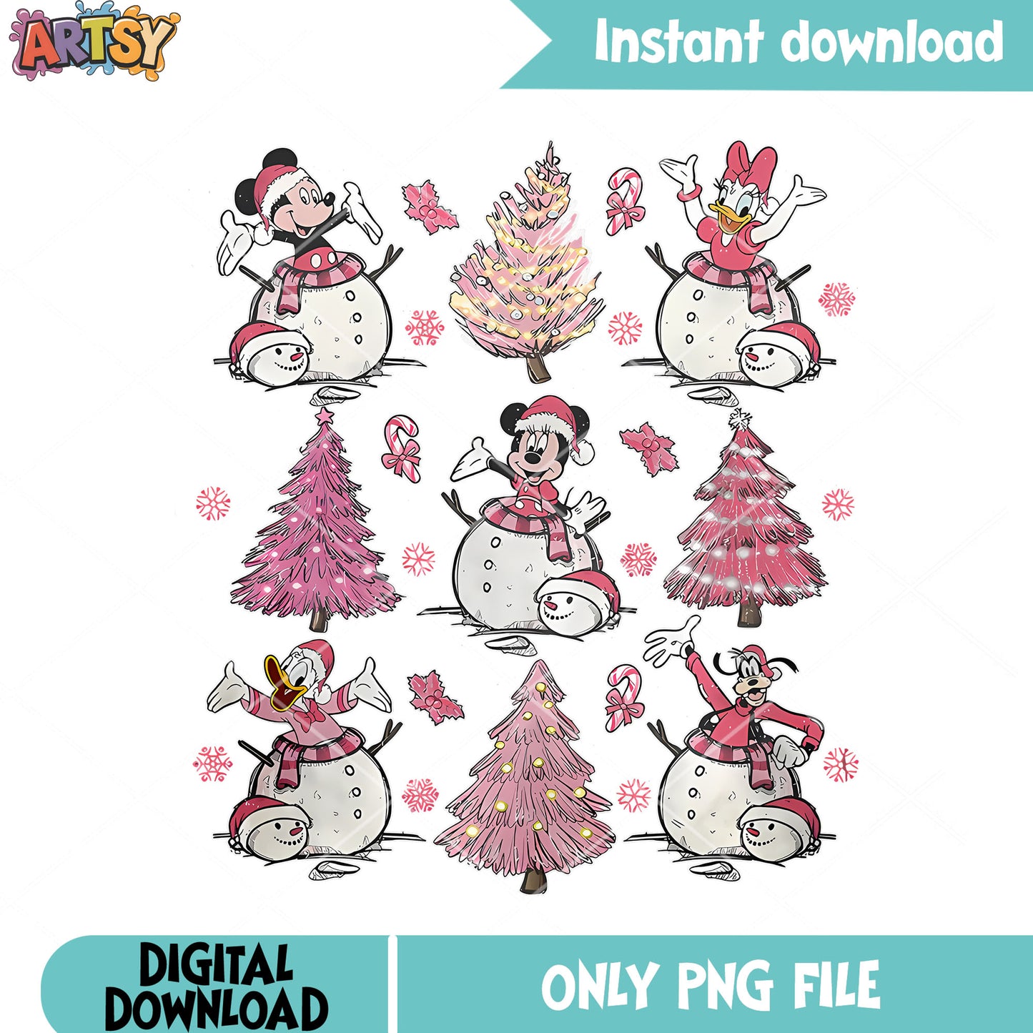 Tree christmas mickey png, minnie donald png, goofy snowmen png