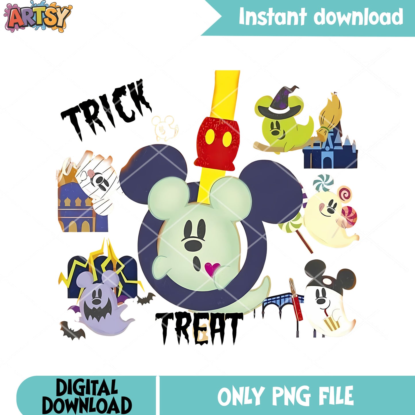 Trick mickey treat png, mickey ghoet png, disney character png