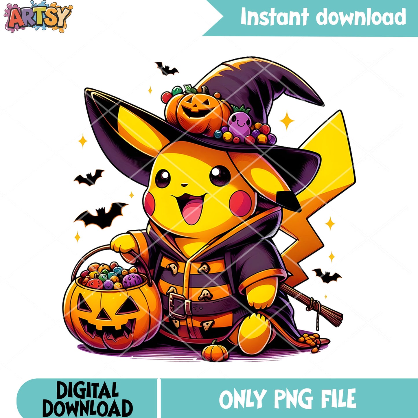 Trick or treat pikachu png, scary pumpkin png, spooky costume png