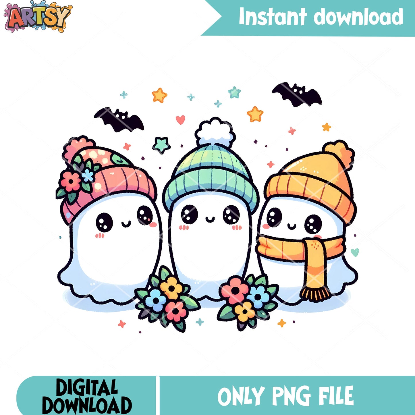 Trio baby ghost duo bats png, Winter vibes png, halloween scary png