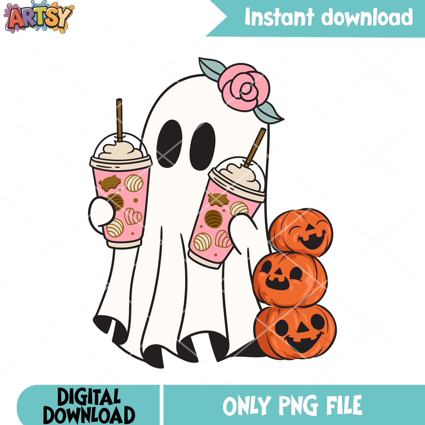 Two hot chocolate png, ghost costume png, halloween scary png
