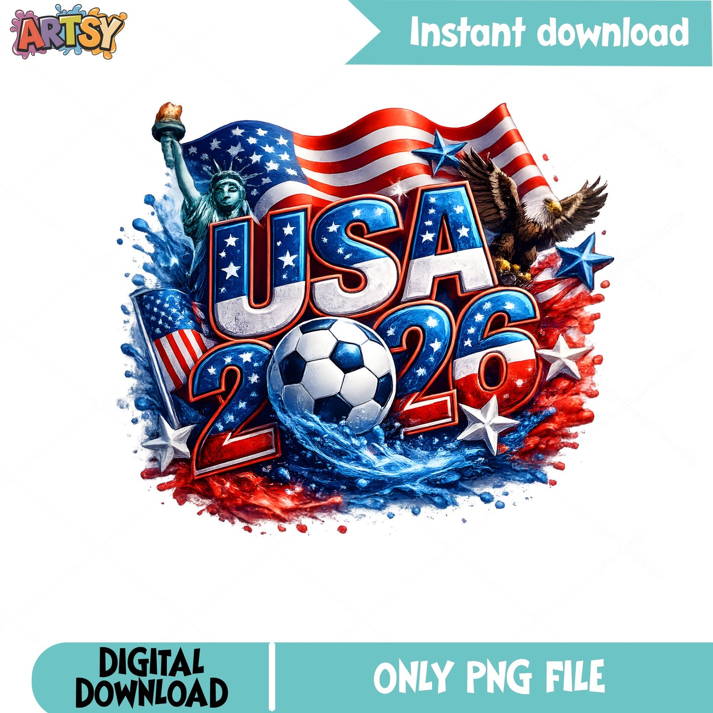 USA 2026 Soccer PNG, World Cup America Flag, Patriotic PNG