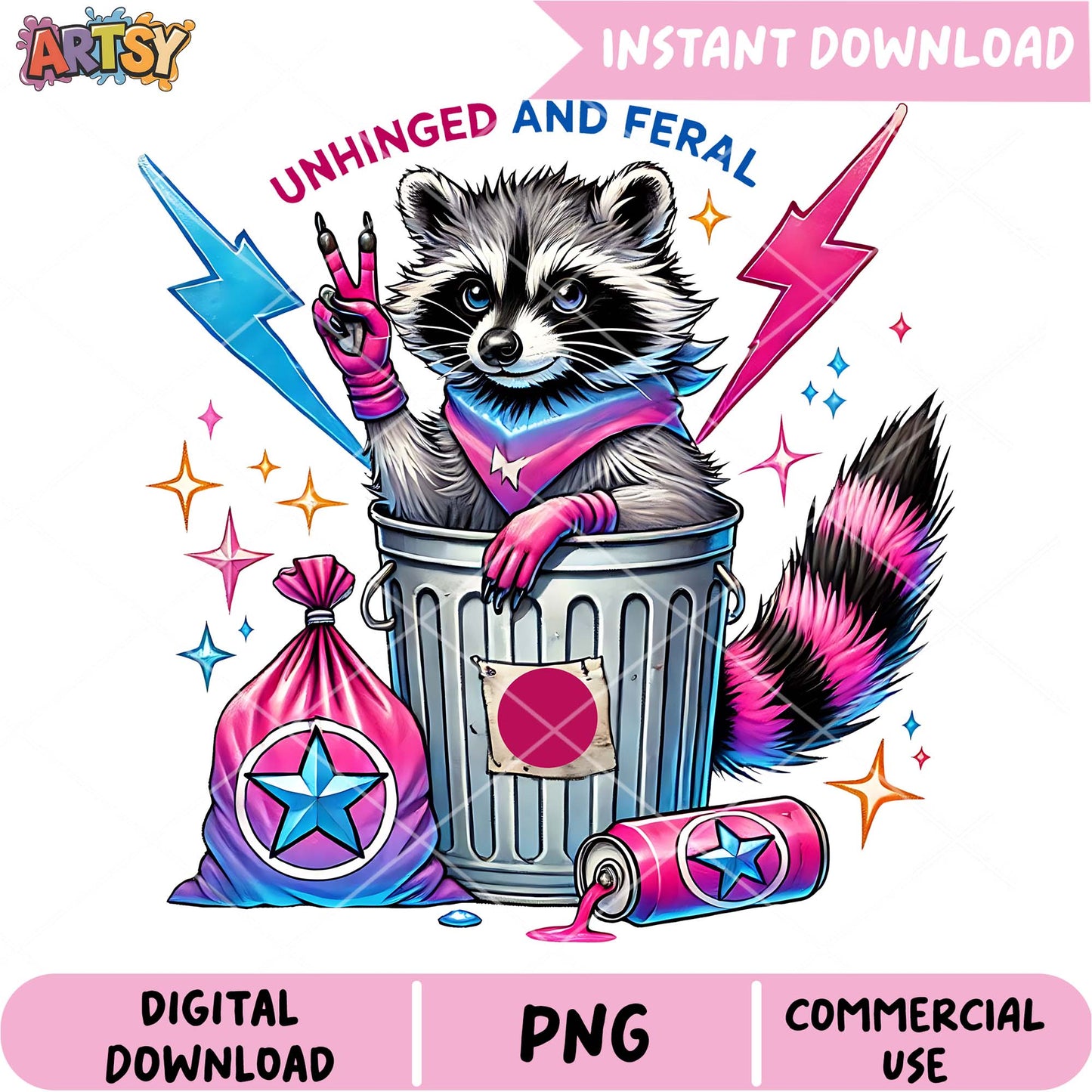 Unhinged Raccoon PNG Sublimation Design