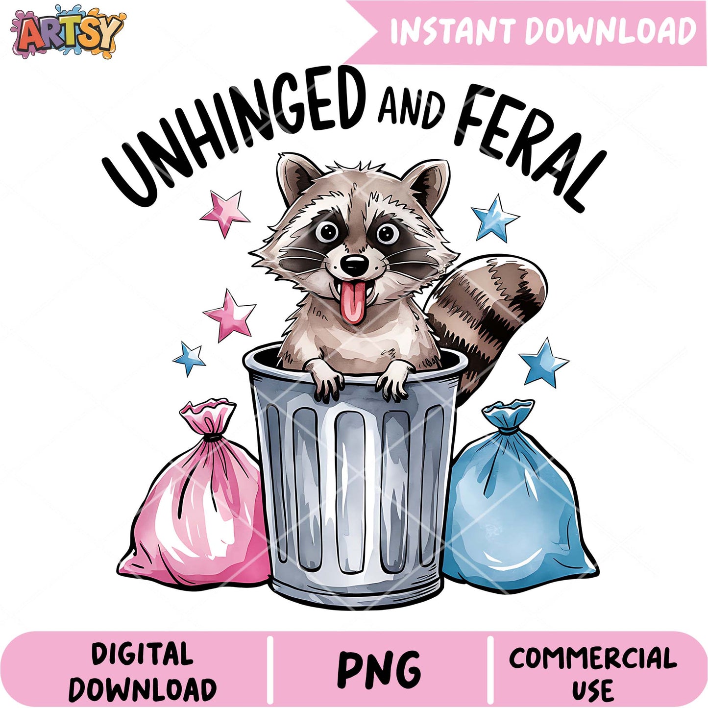 Unhinged Raccoon PNG Trash Can Design