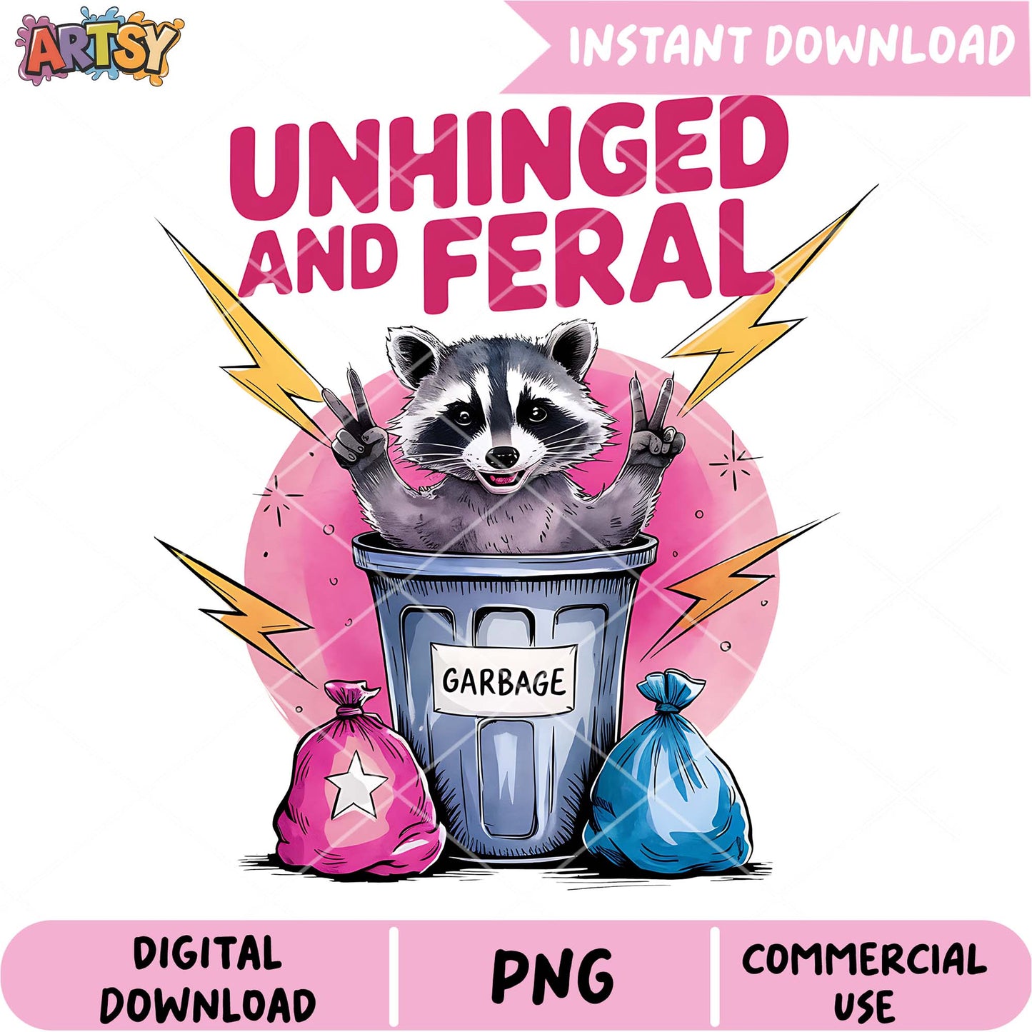 Unhinged & Feral Raccoon PNG Design
