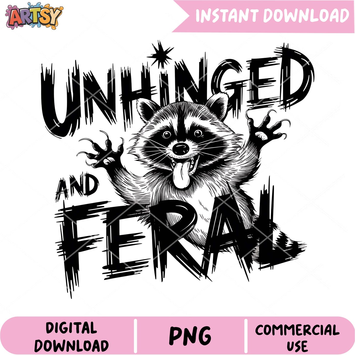 Unhinged and Feral Raccoon PNG Design