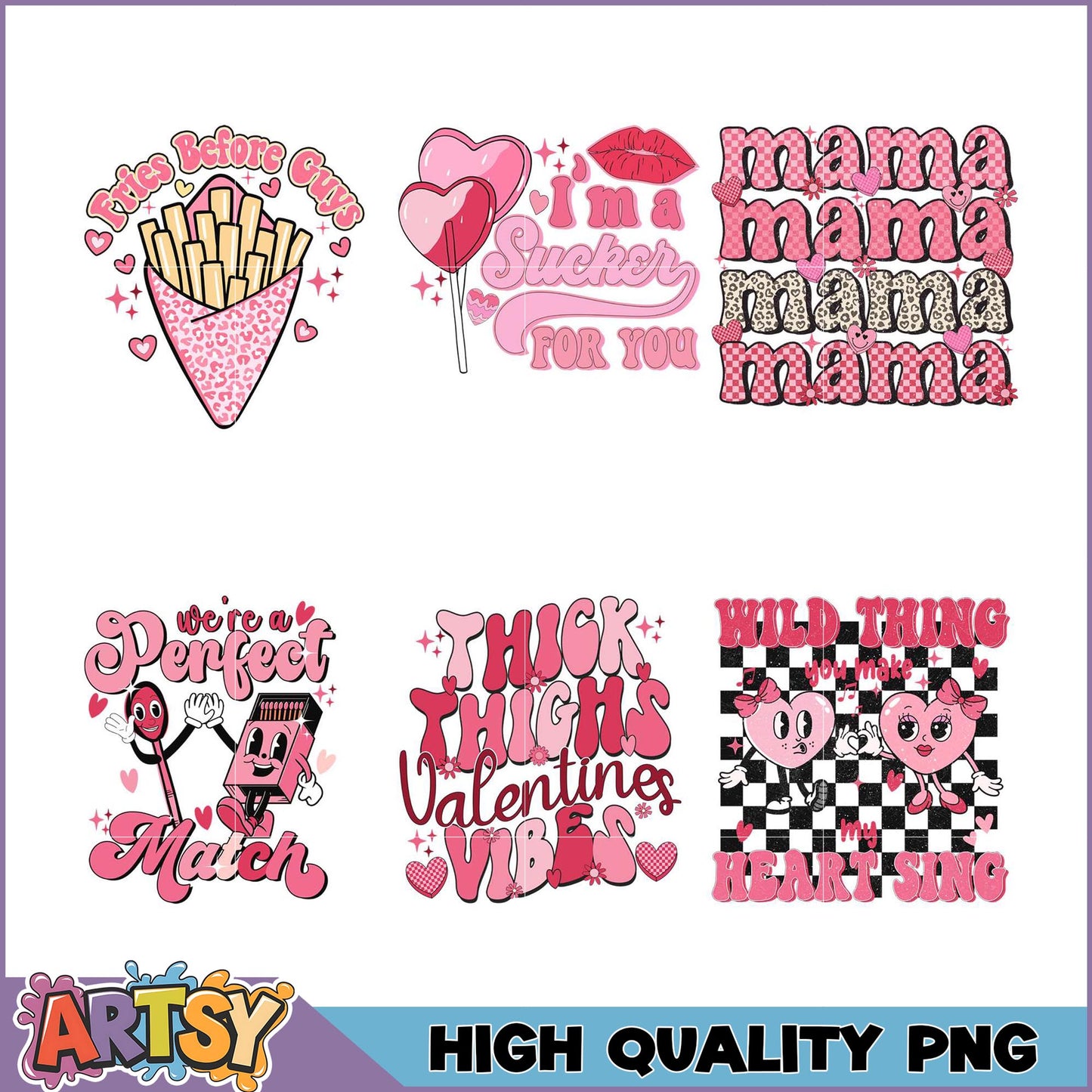 Valentines Day PNG Bundle Cute Pink Designs