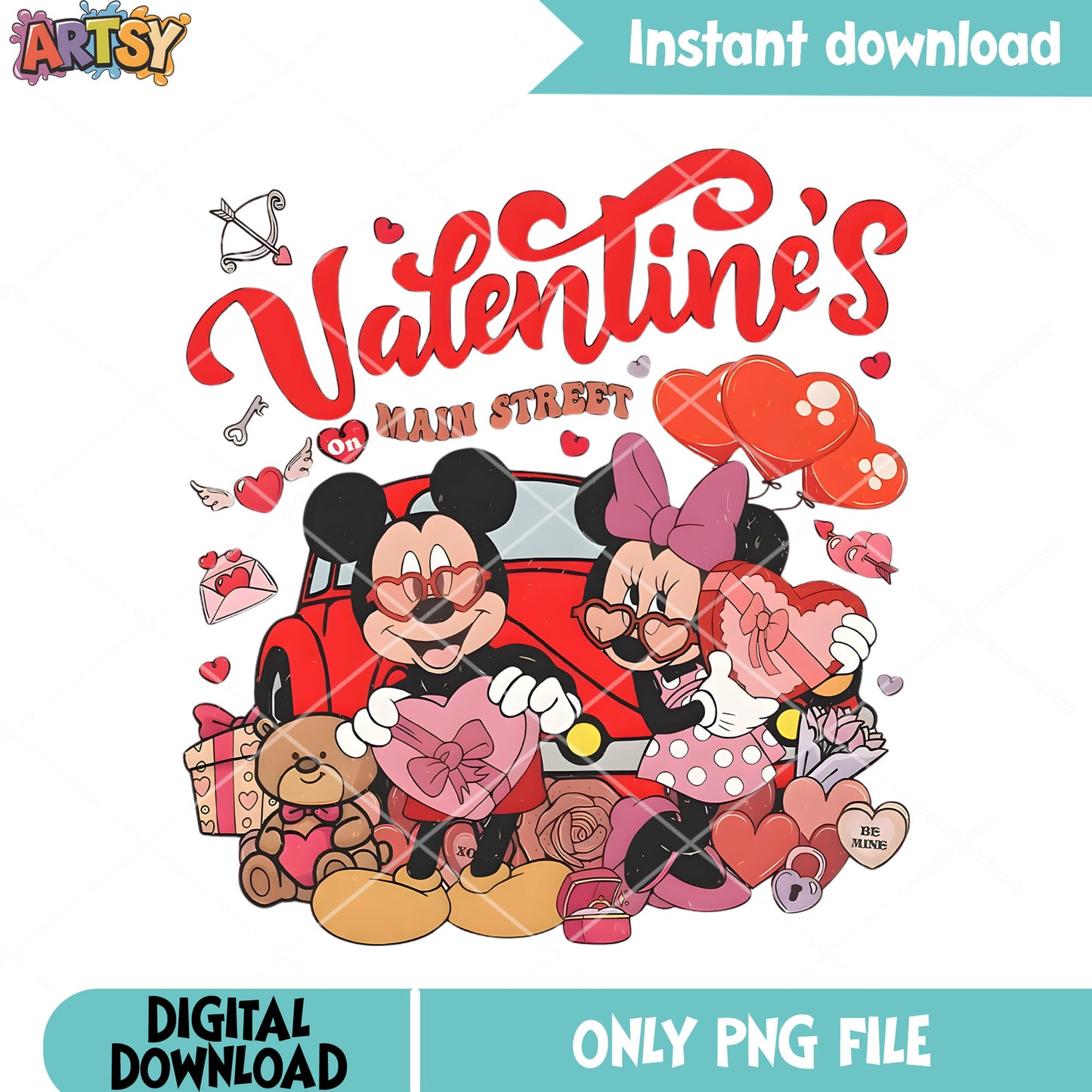 Valentines disney street png, happy valentine day png, mickey minnie png