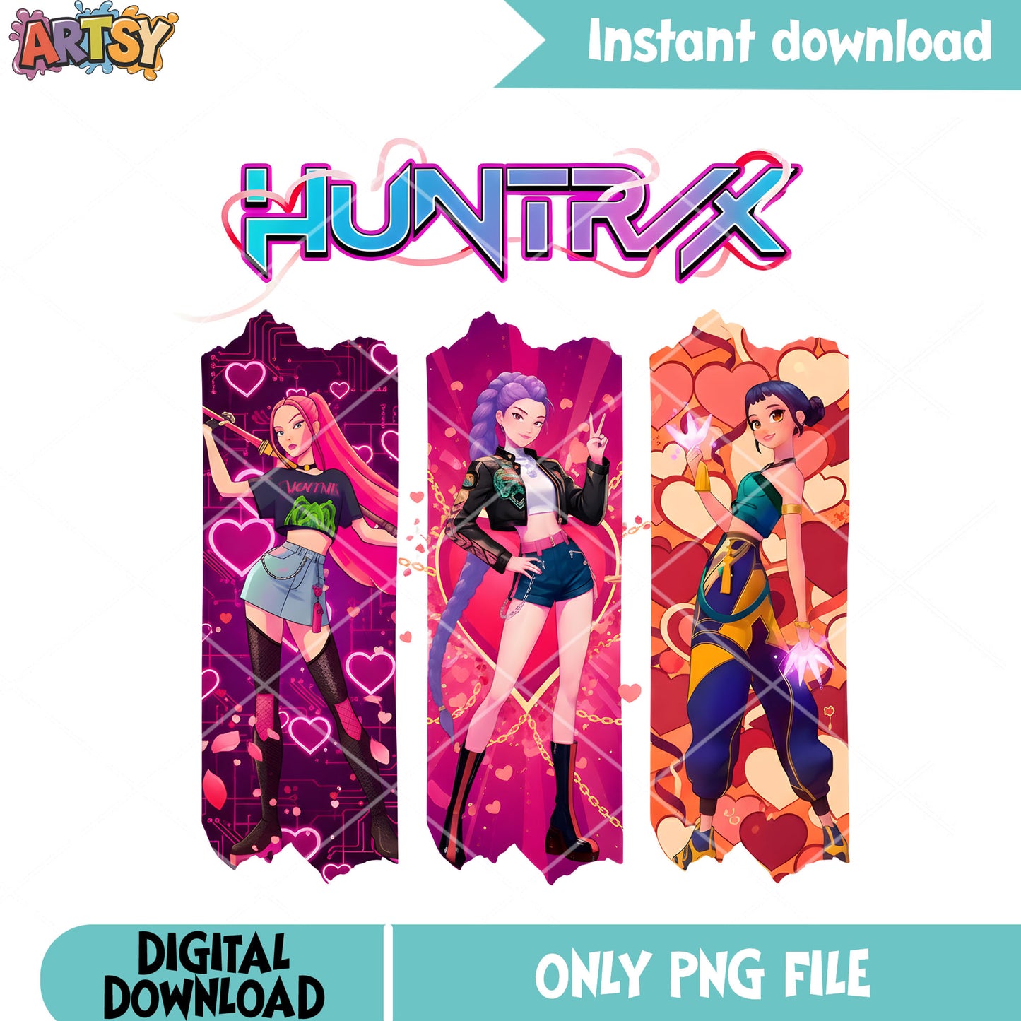 Valentines for hunter demon png, huntrix girls png, valentines day png