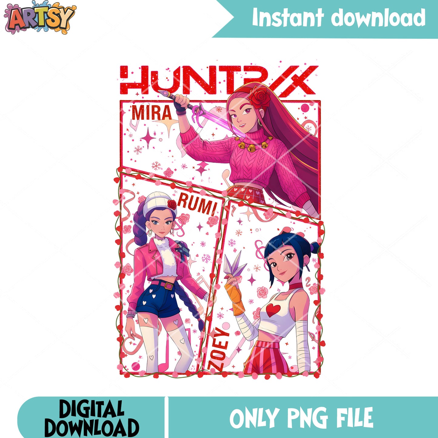 Valentines poster huntrix girls png, huntrix girls png, valentines png