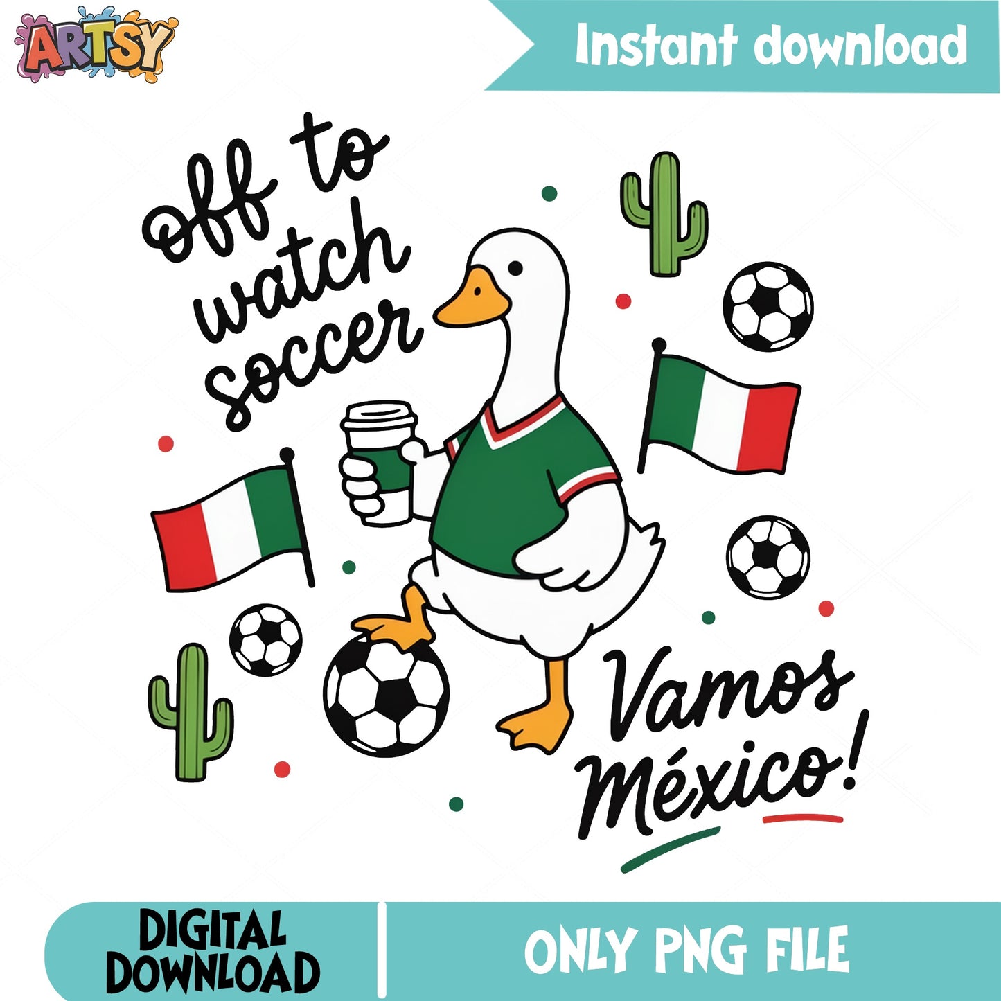 Vamos Mexico Soccer Duck PNG, Mexico Flag PNG, Funny Duck PNG