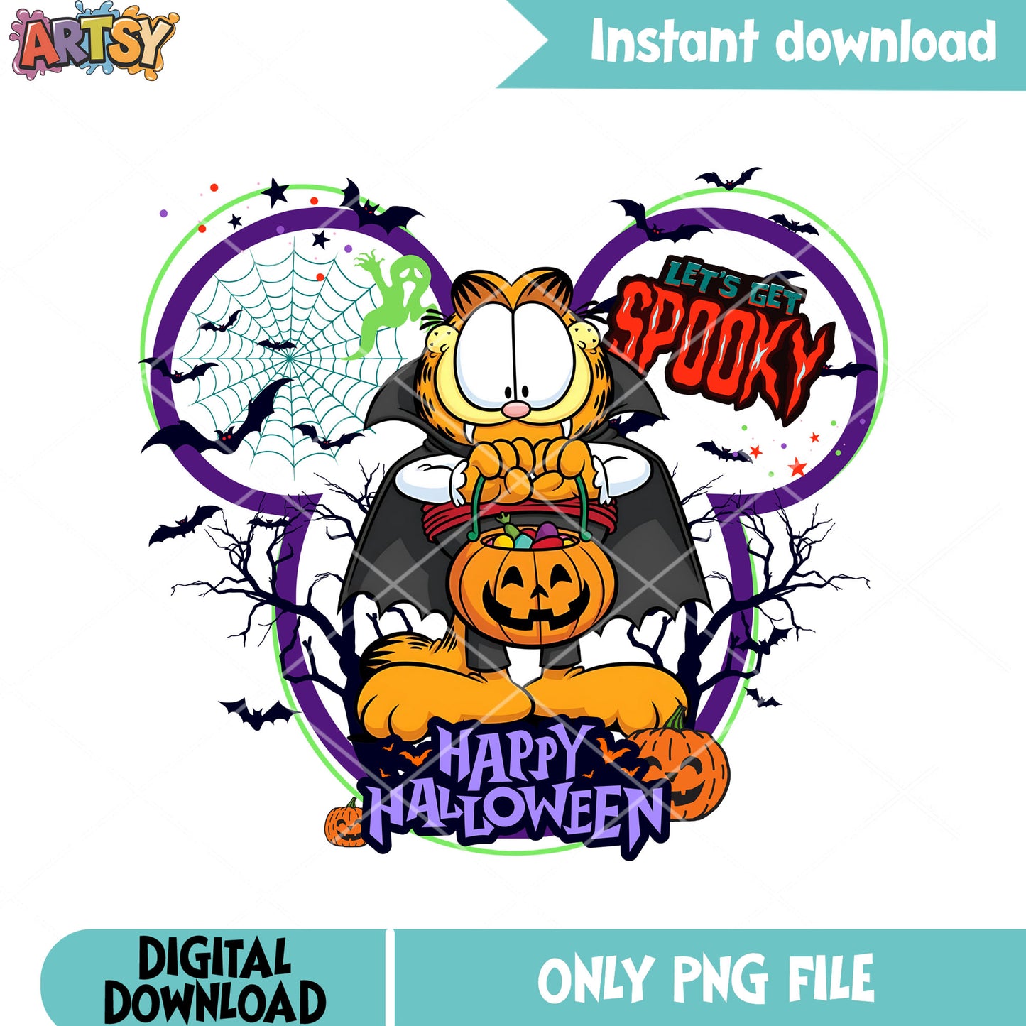 Vampire garfield png, wicker pumpkin png, happy halloween png