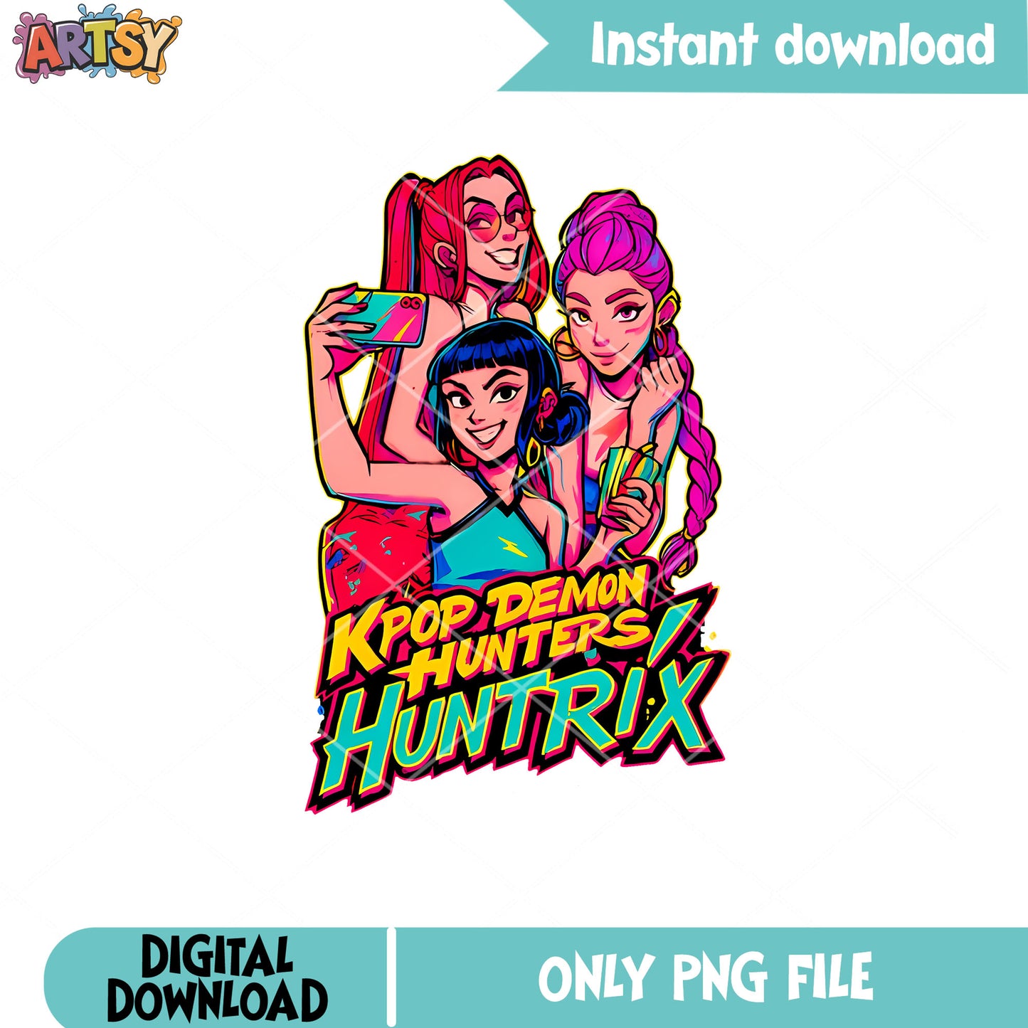 Vibrant huntrix band design png, huntrix kpop png, kpop huntrix png