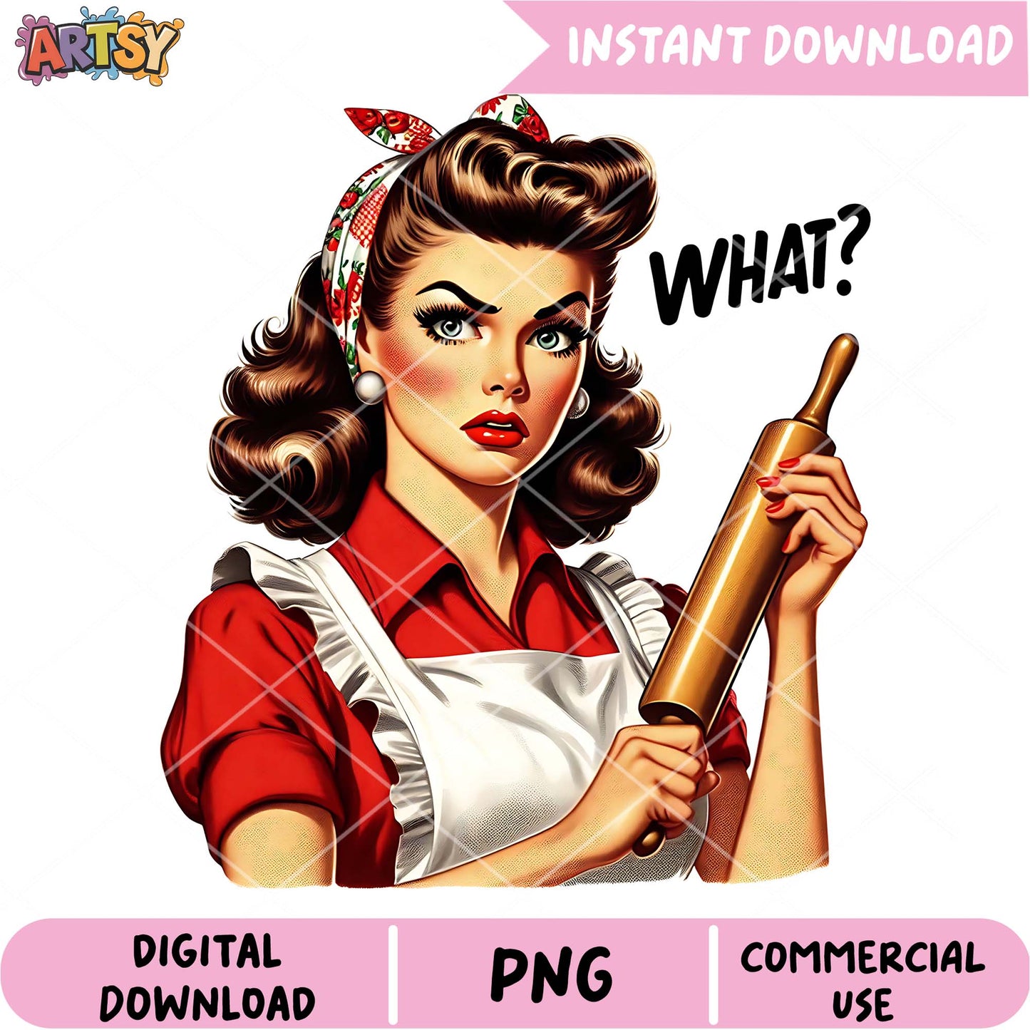 Vintage Pinup PNG What Rolling Pin Design