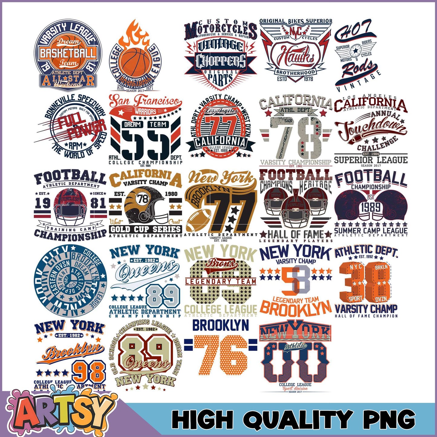 Vintage Sports Apparel PNG Bundle High Quality Designs