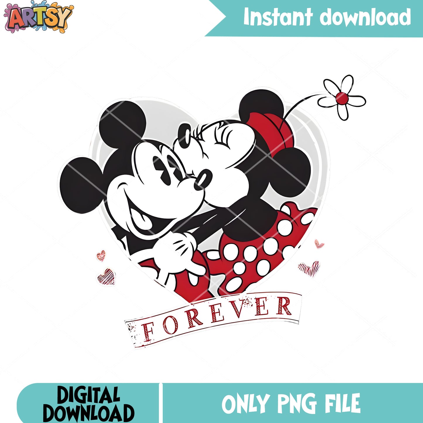 Vintage mickey minnie forever png, valentines love png, disney vibes png