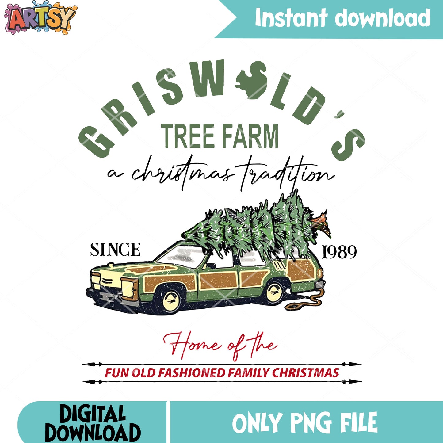 Vintage station wagon png, christmas car png, retro art png