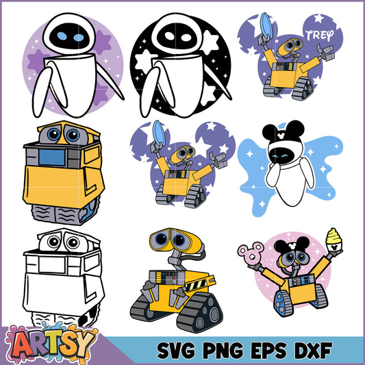Wall-E & EVE SVG Bundle PNG, EPS, DXF