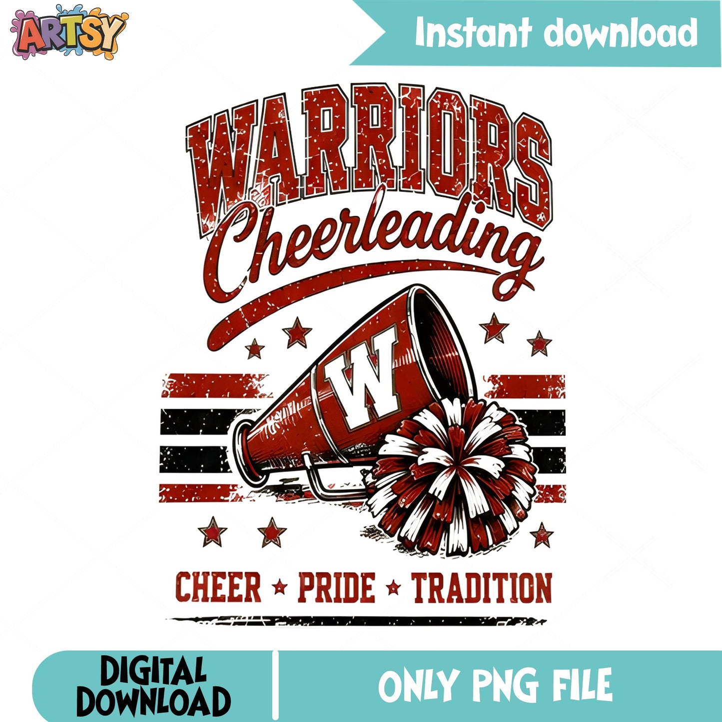Warriors Cheerleading PNG, Cheer Pride Tradition PNG, Megaphone Pom Pom PNG