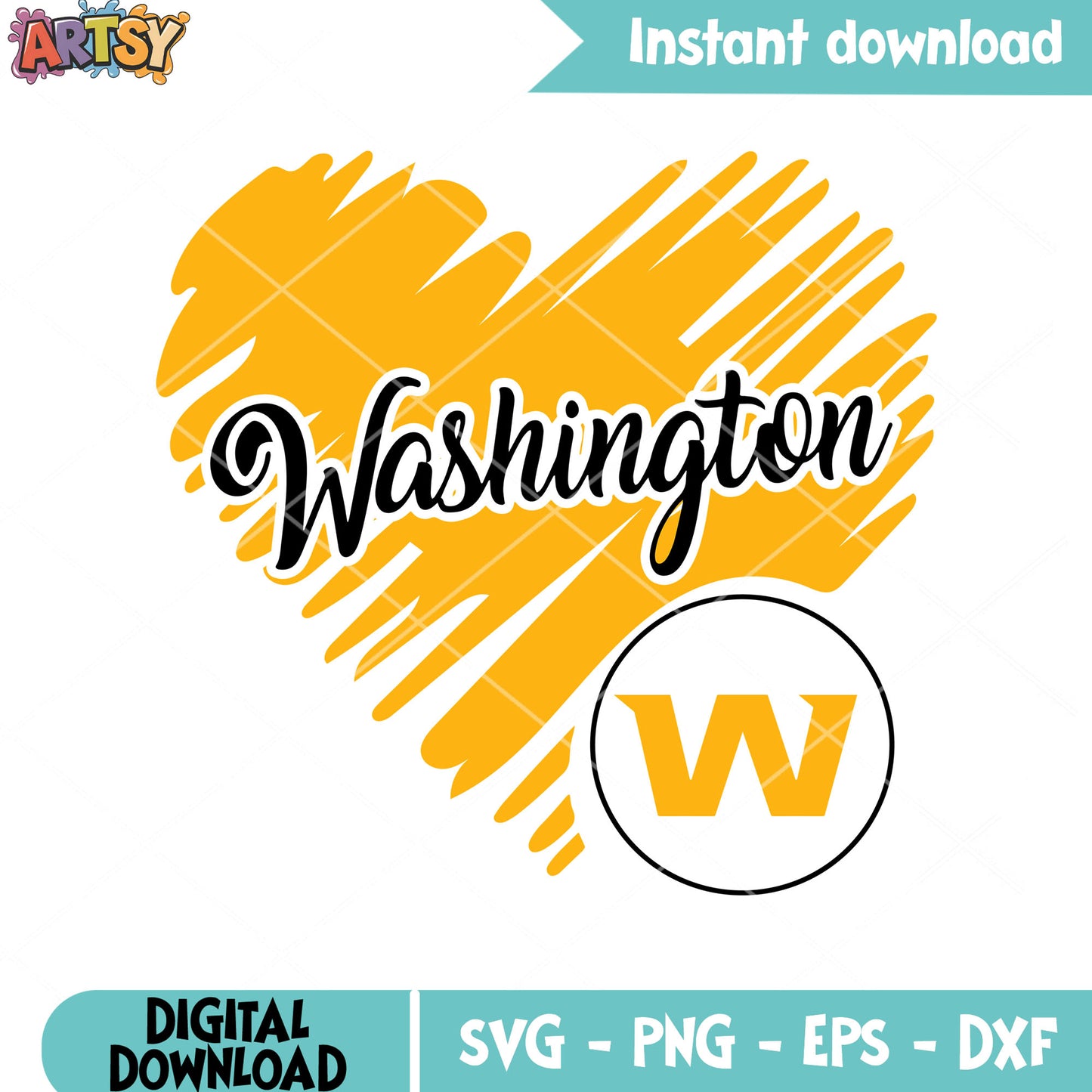Washington heart yellow paint svg, boston redskin svg, nfl teams svg
