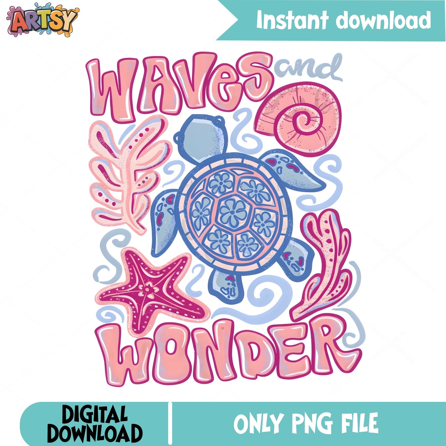 Waves And Wonder Sea Turtle PNG, Ocean Life PNG, Beach PNG