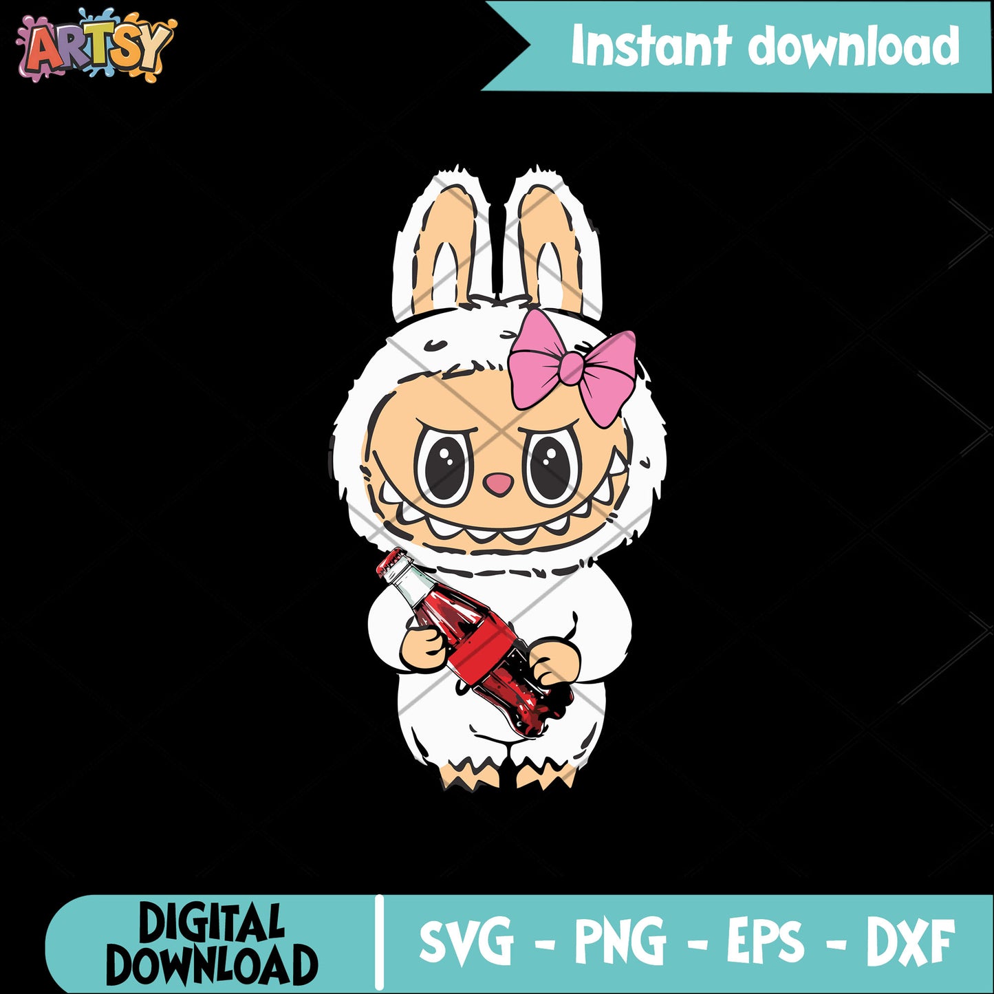 White labubu coca cola svg, coca cola labubu svg, white labubu svg