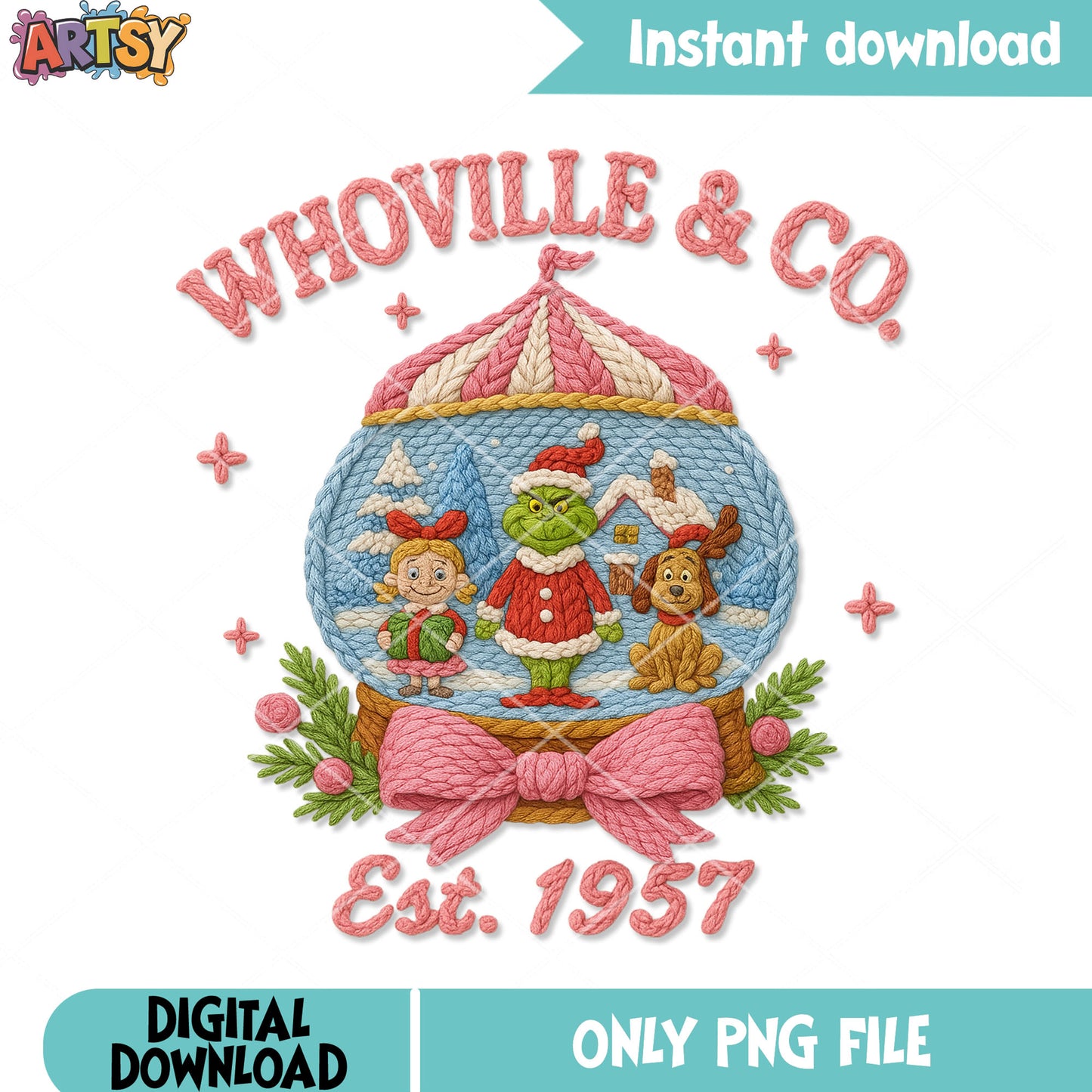 Wholille and co est 1957 png, crystal christmas balls png, grinch png