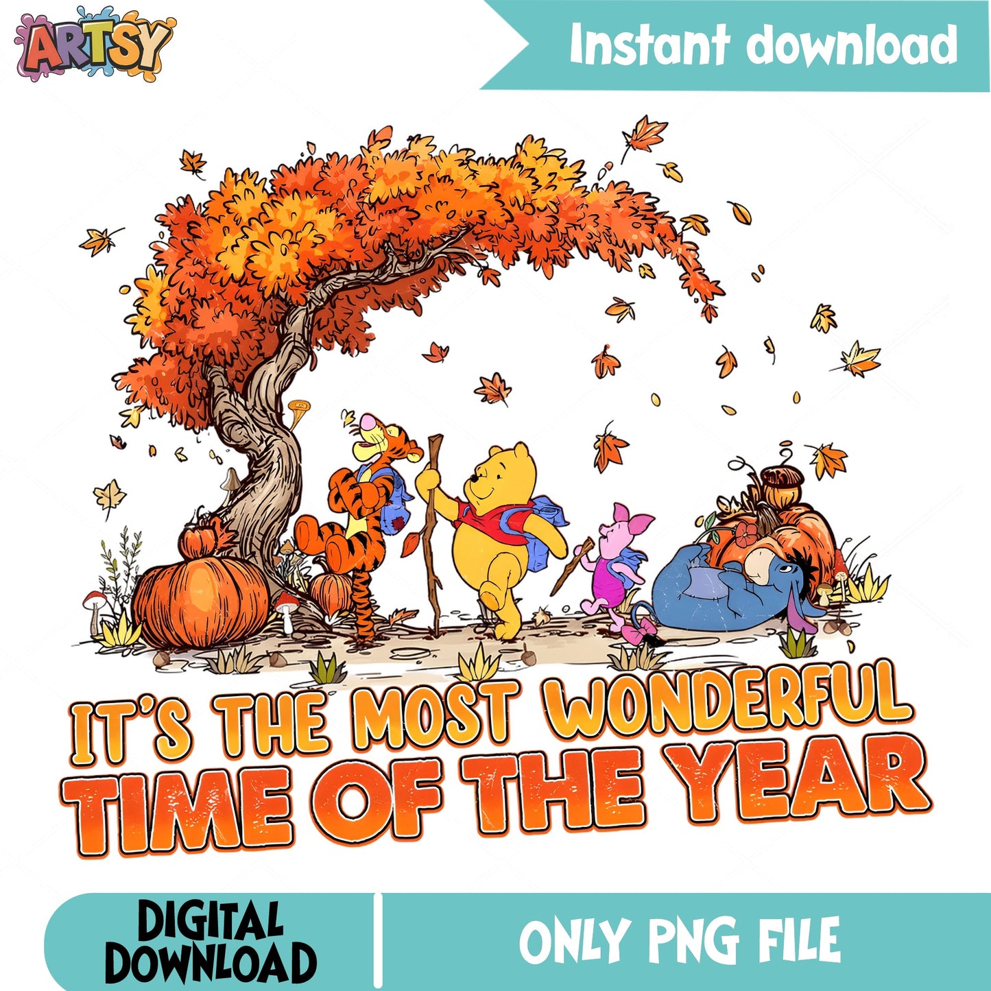 Winnie The Pooh Fall PNG, Most Wonderful Time Of Year, Thanksgiving PNG