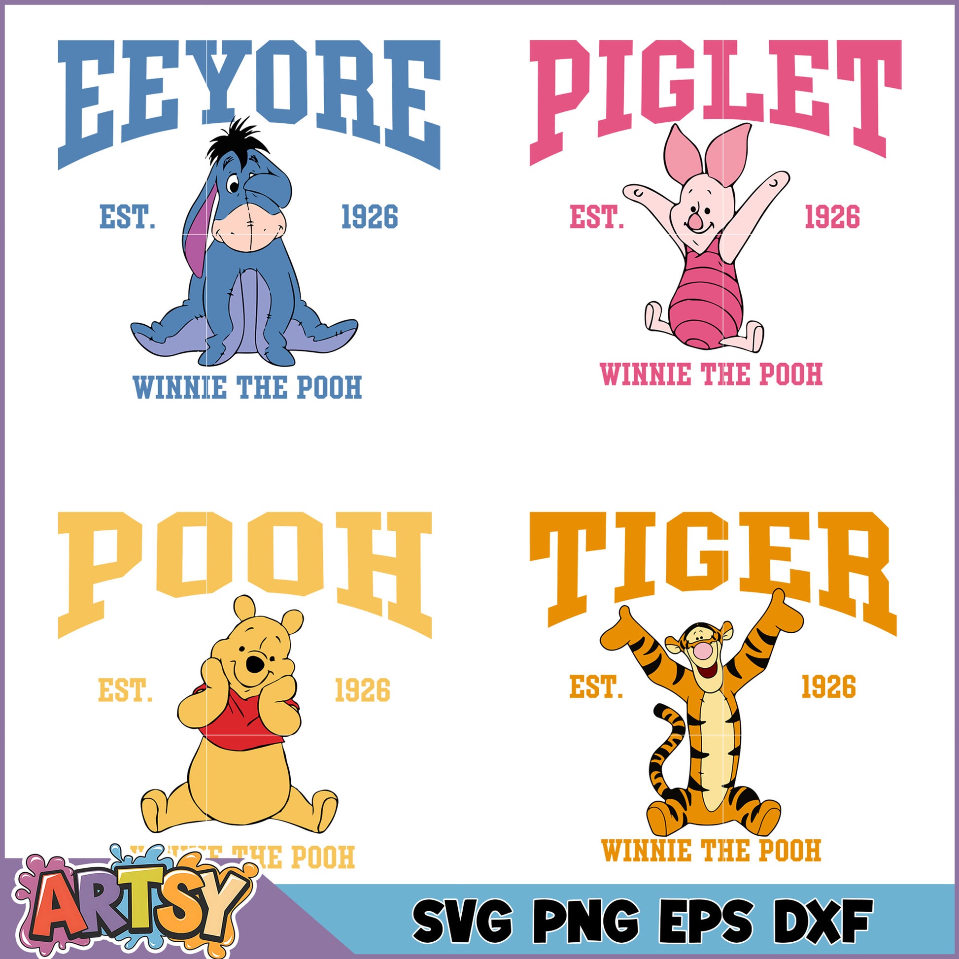 Winnie the Pooh Character SVG Bundle Eeyore Piglet Pooh Tiger