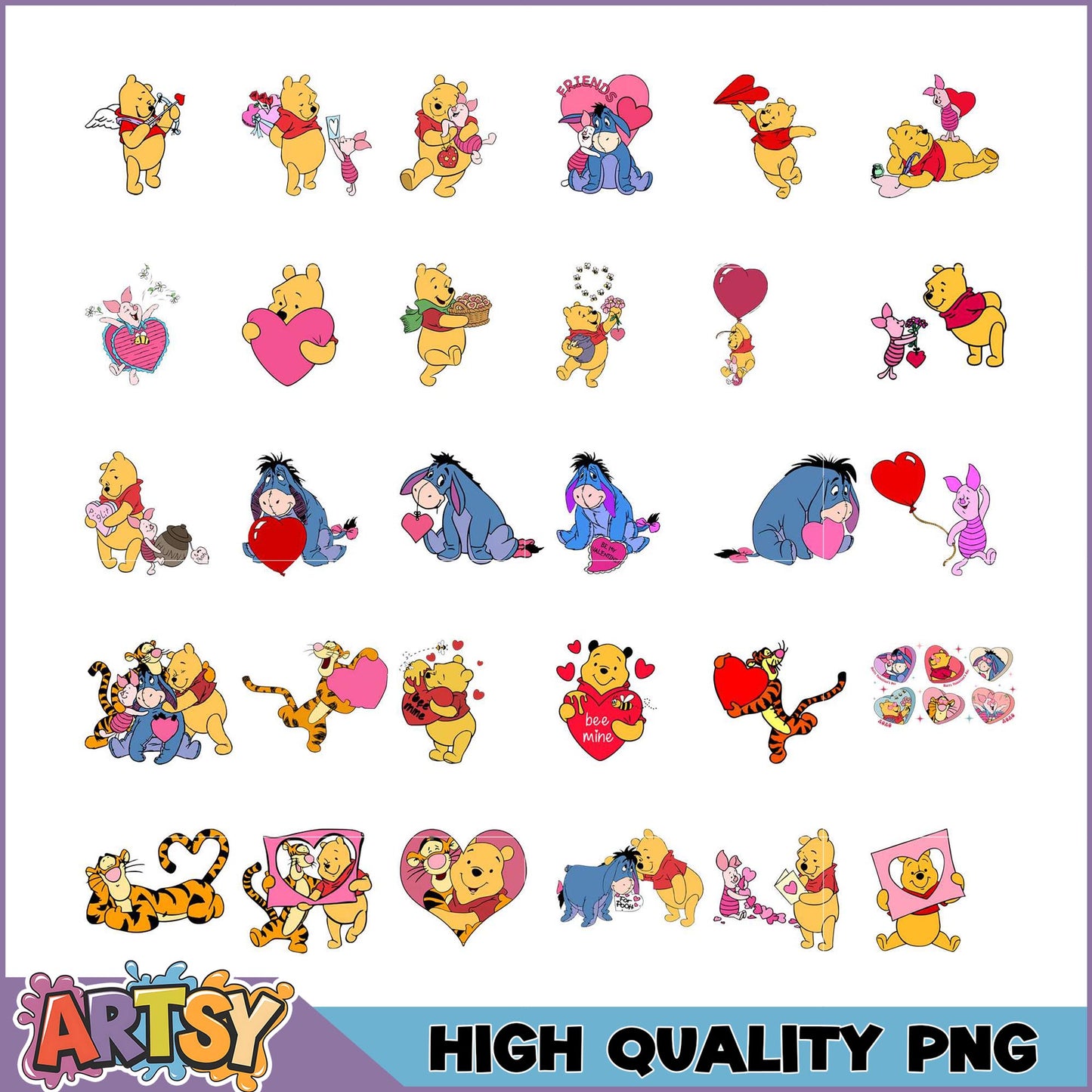Winnie the Pooh Valentine's Day PNG Bundle - High Quality Images