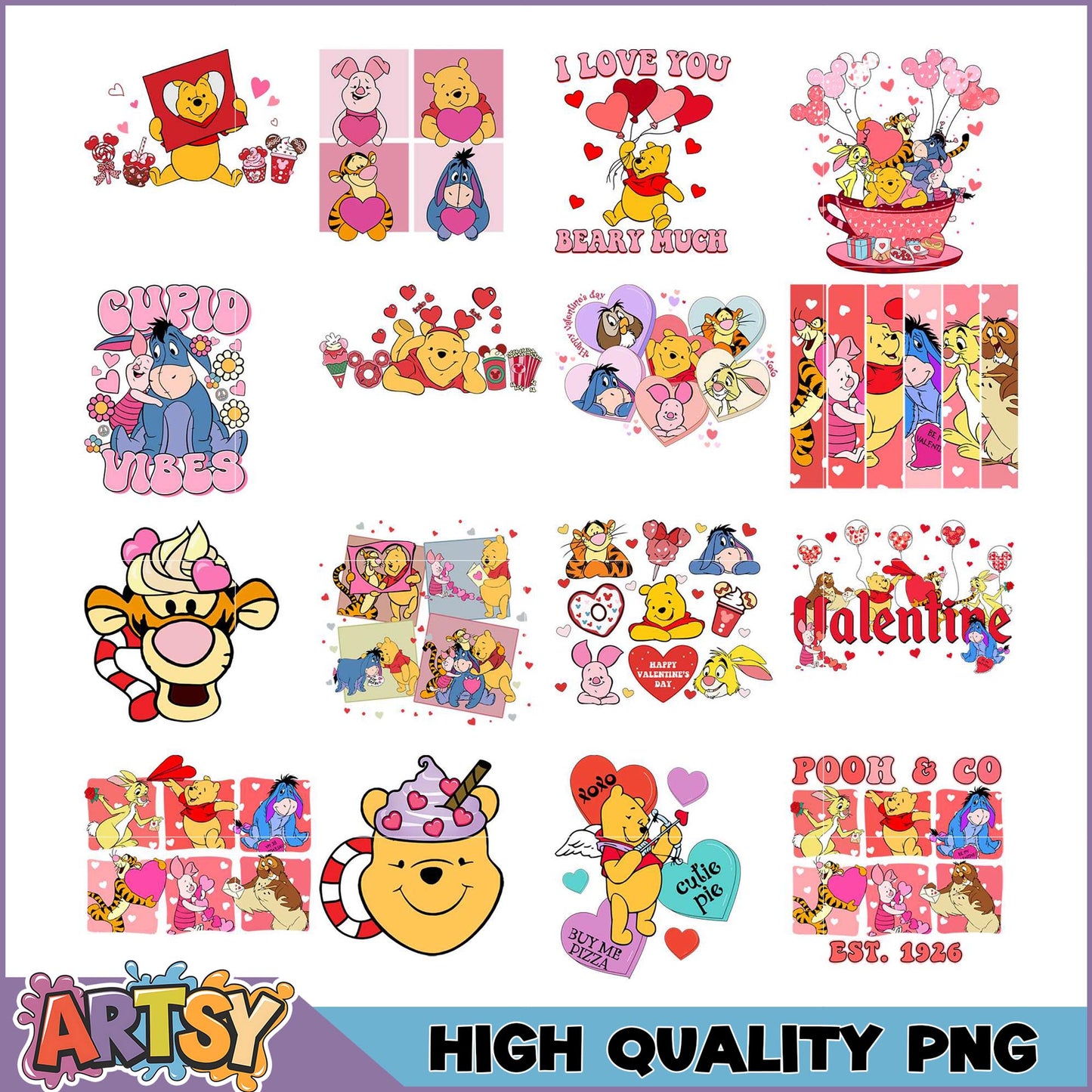 Winnie the Pooh Valentine's PNG Bundle