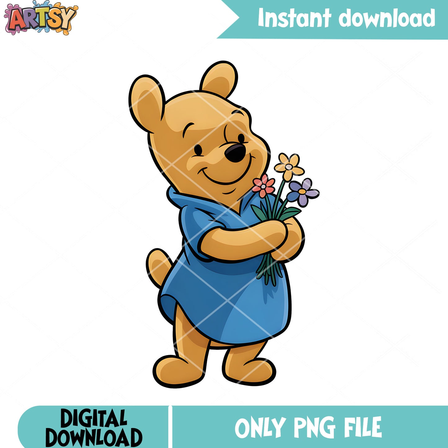 Winnie the blue dress png, pooh poster png, pooh bear png