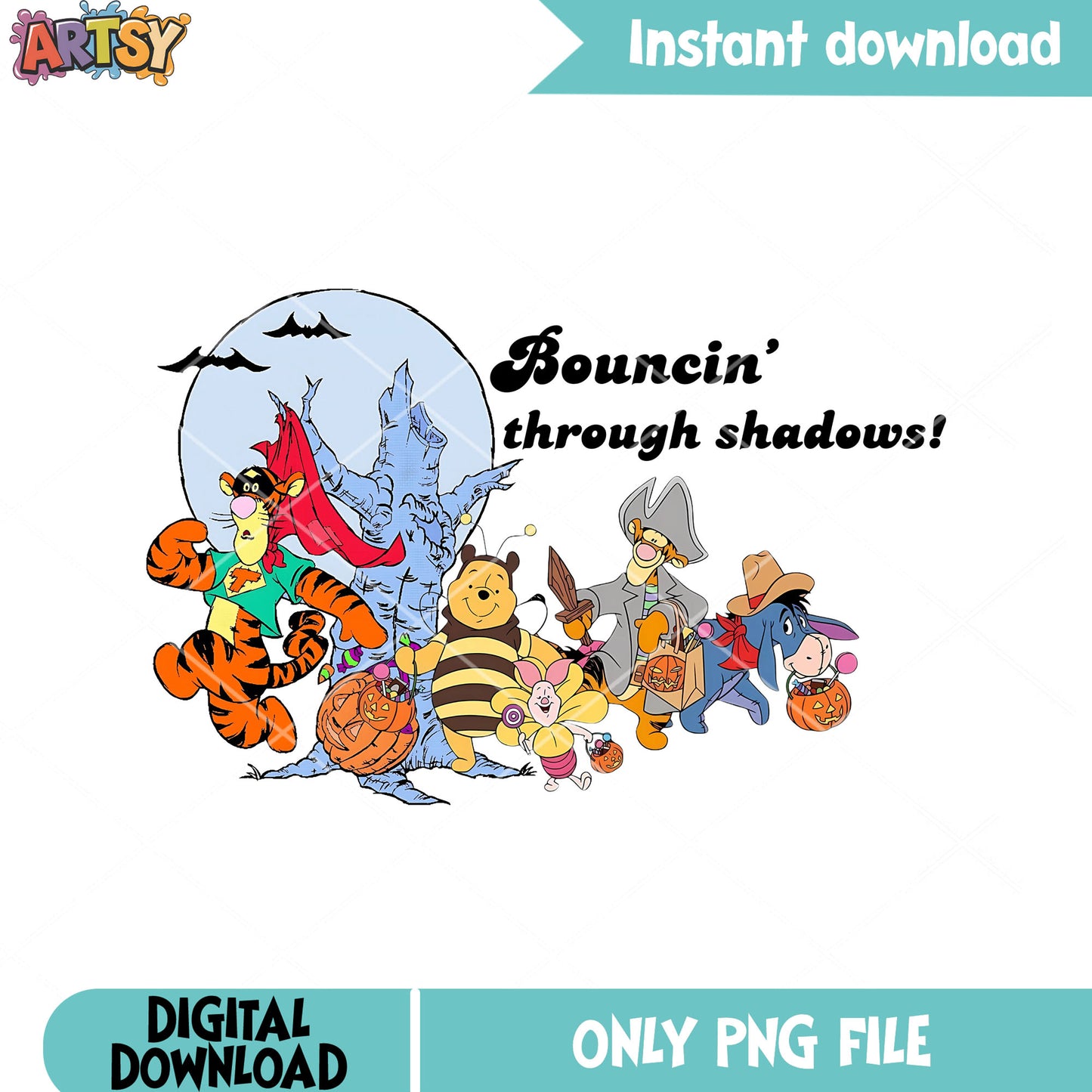 Winnie the pooh characters png, candy hunting png, disney halloween png