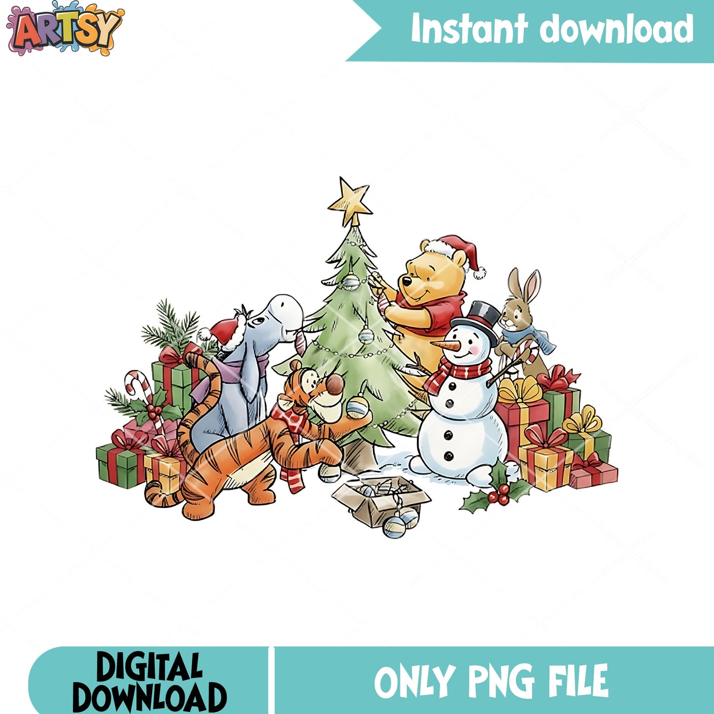 Winnie the pooh christmas png, christmas tree png, pooh png