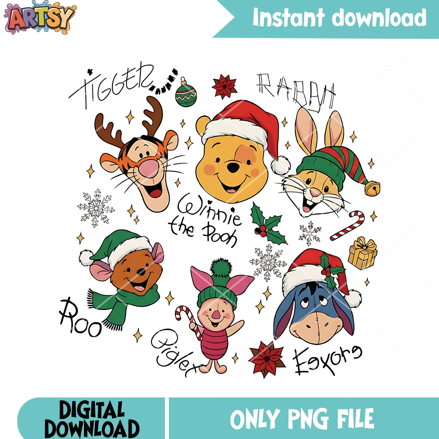 Winnie the pooh christmas png, pooh winnie bear png, santa hat png