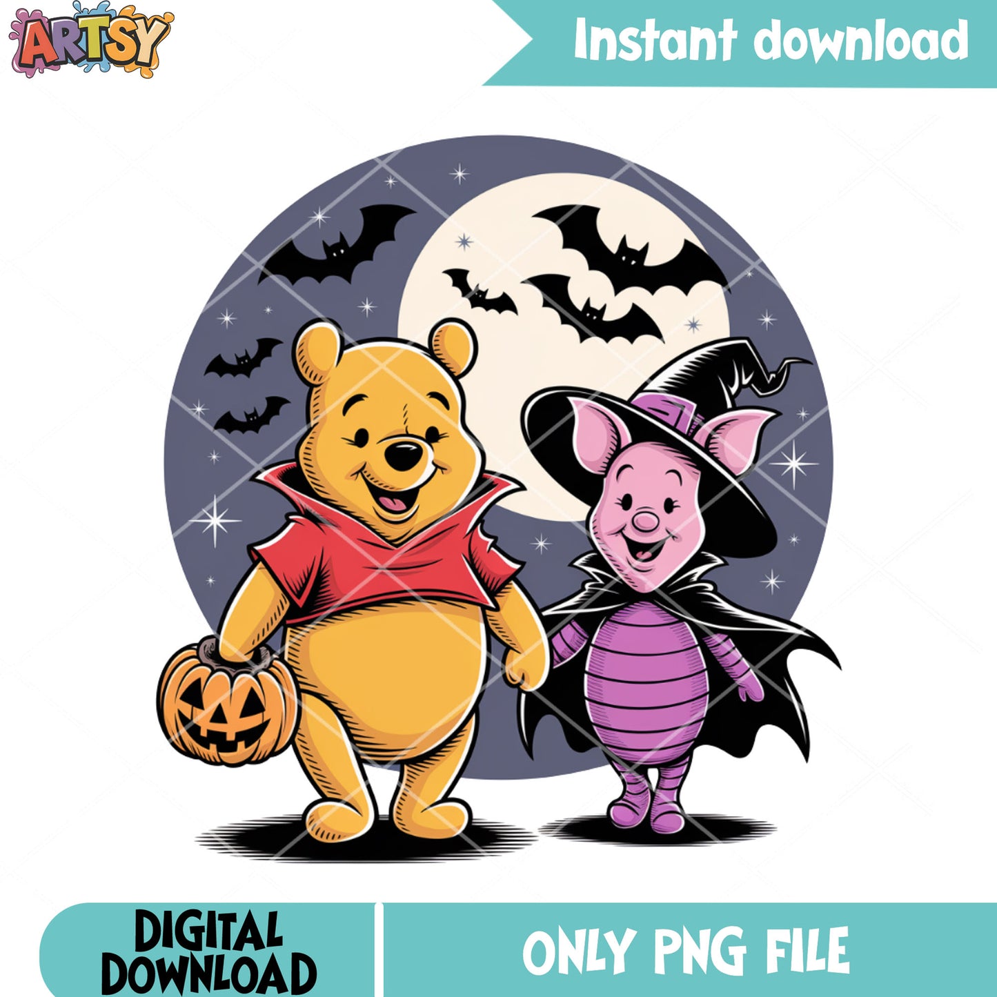 Winnie the pooh scary halloween night png, disney halloween png