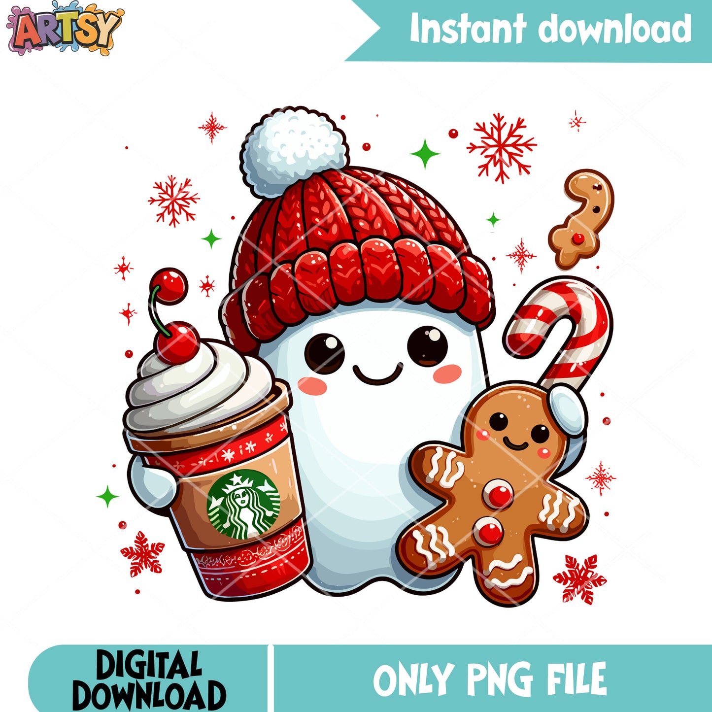 Winter vibes starbuck png, ghost costume png, halloween scary png